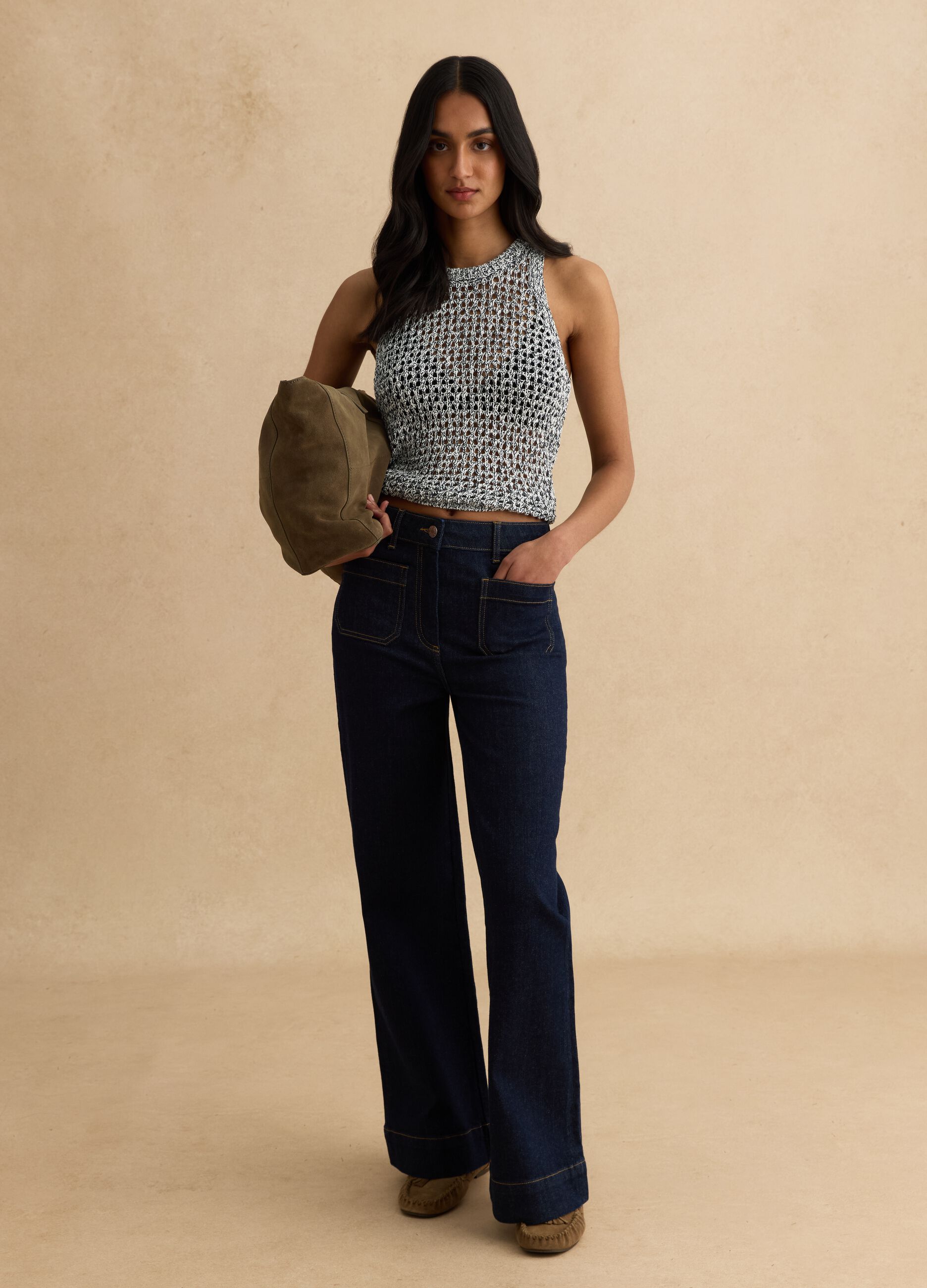 Multicolour cotton blend regular fit tank top with knitted design