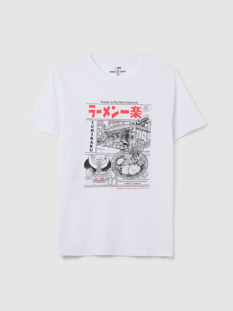 White pure cotton T-shirt with Ramen print_4