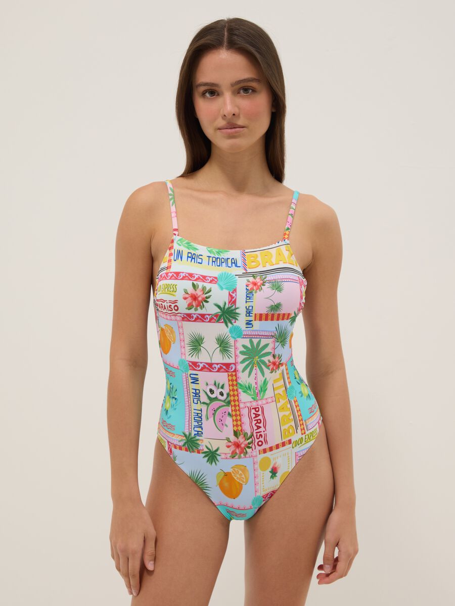 Multicolour stretch fabric swimsuit_0