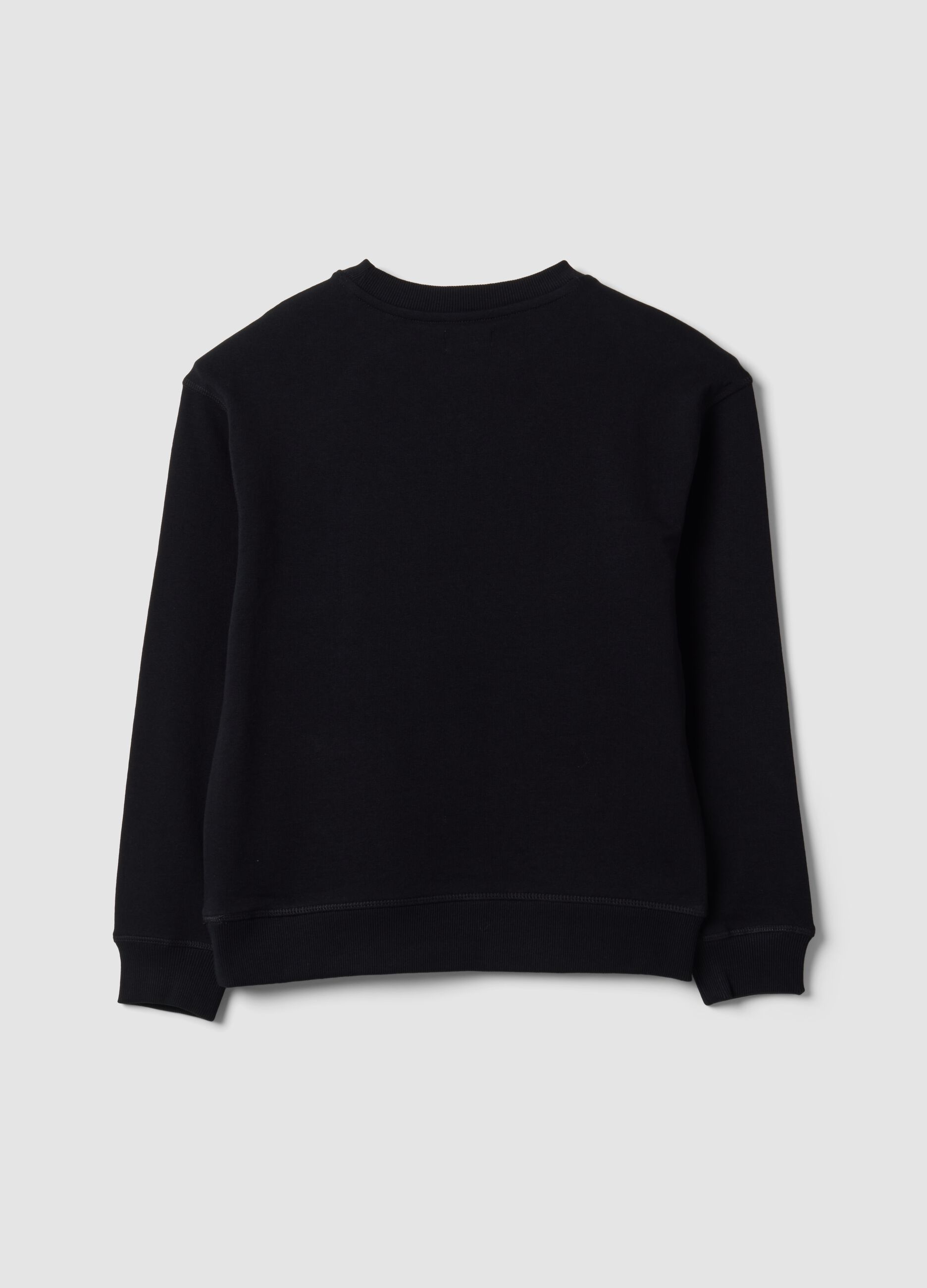 Black pure cotton crew-neck sweatshirt for boys, relaxed fit