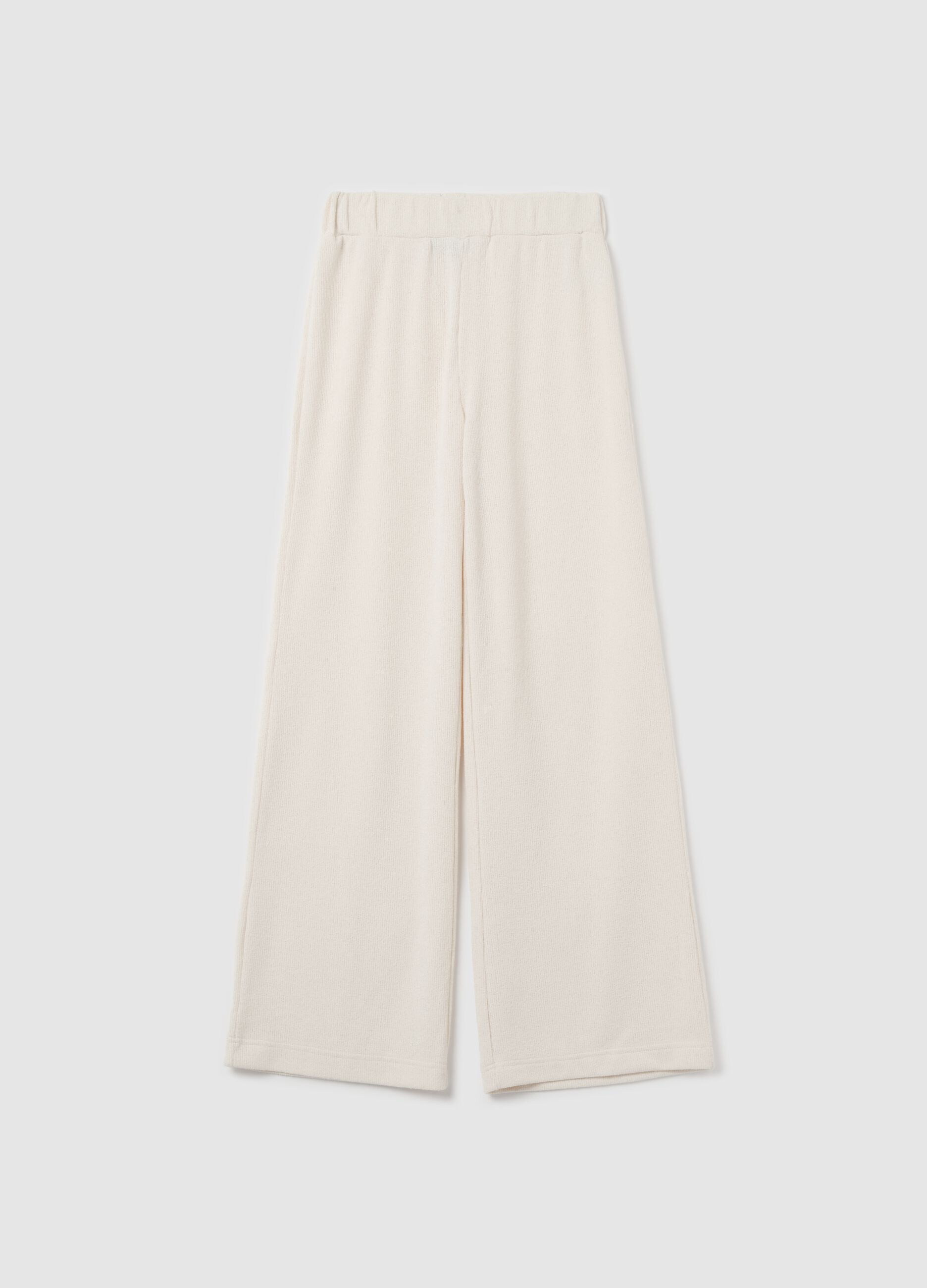 Cream waffle-weave knit trousers