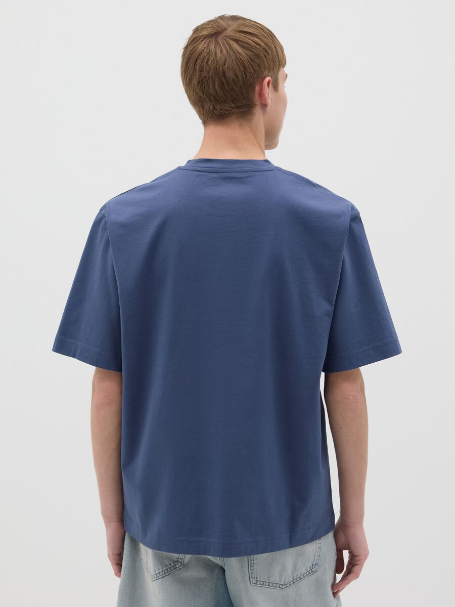 Men's blue cotton T-shirt with Malibu print_2