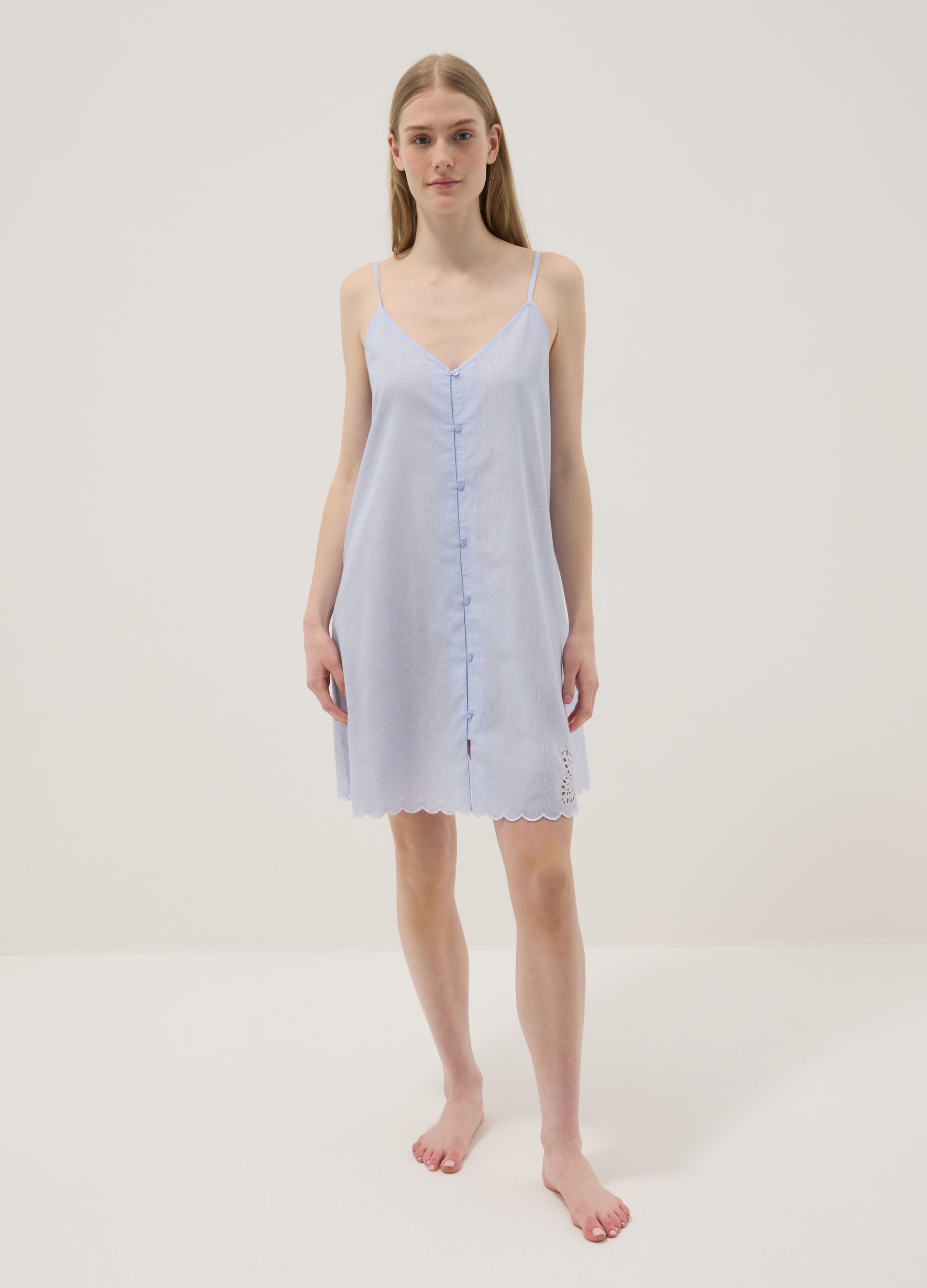 Light blue organic cotton nightdress with thin straps