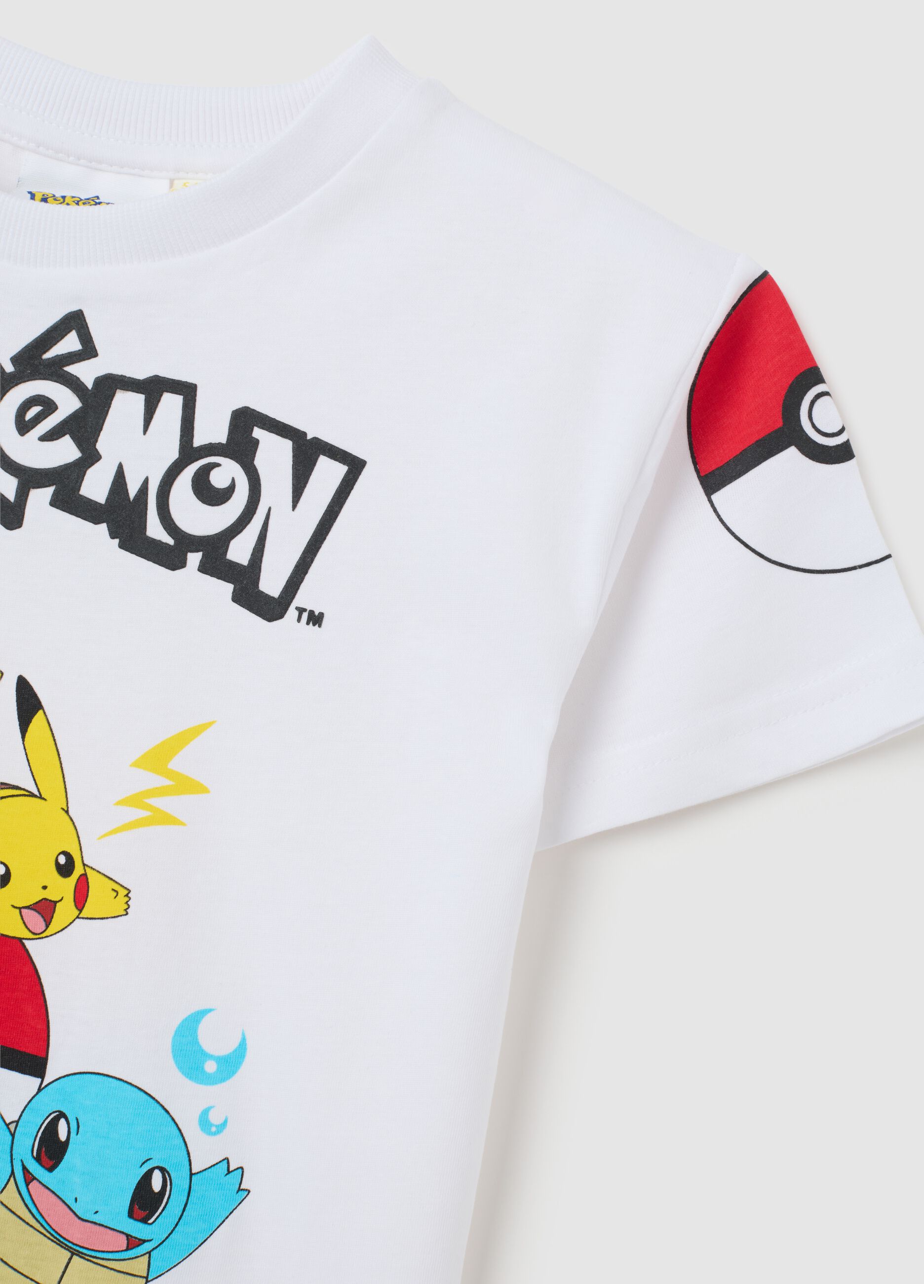 T-shirt da bambino in puro cotone bianca regular fit con stampa Pokémon