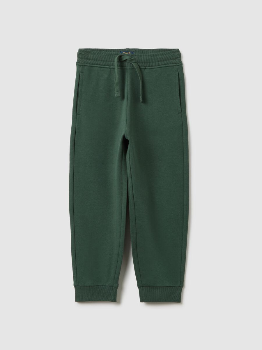 Pantaloni per bambini in puro cotone verde regular fit_0