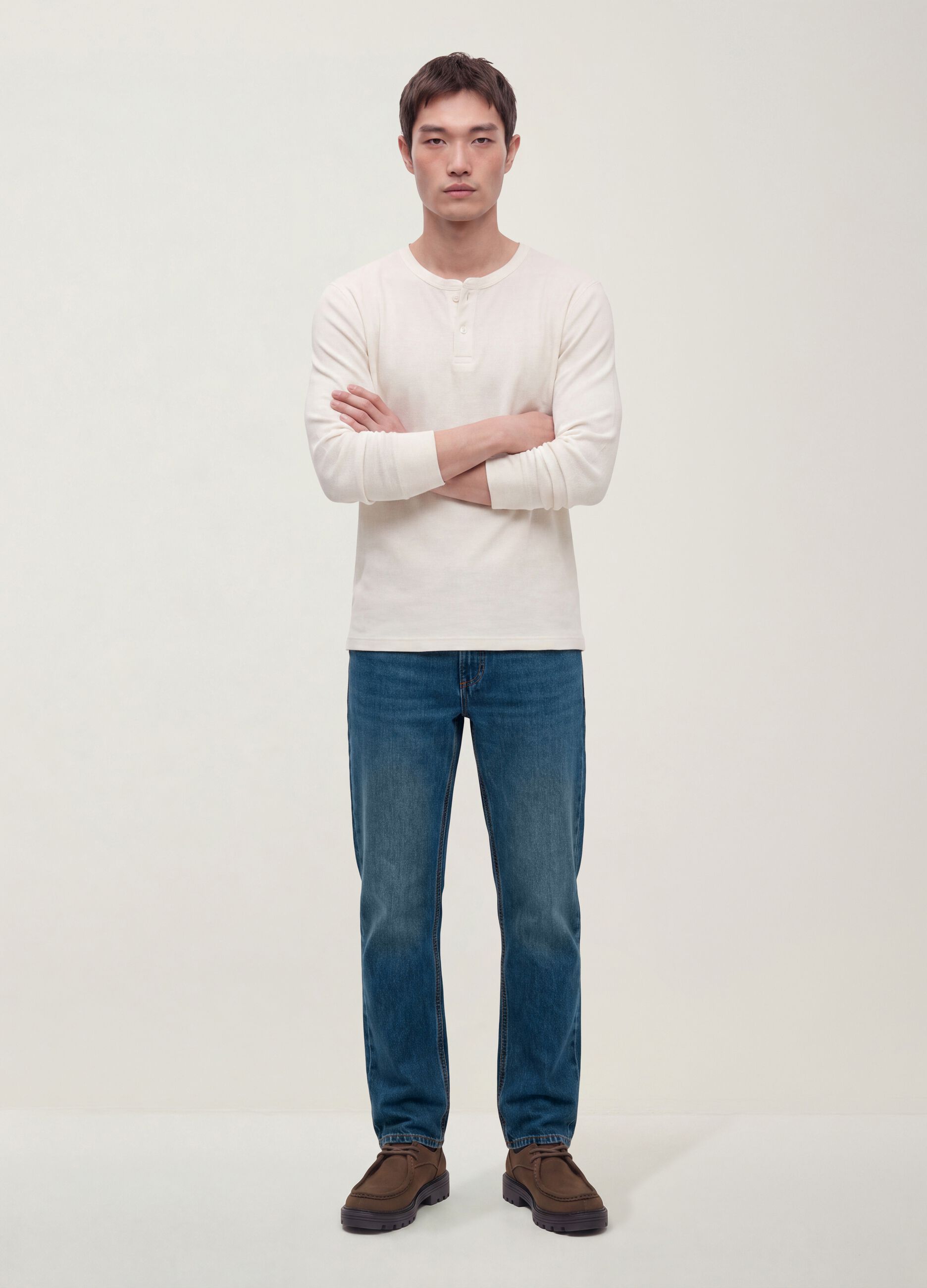 Blue denim jeans in pure cotton, regular fit