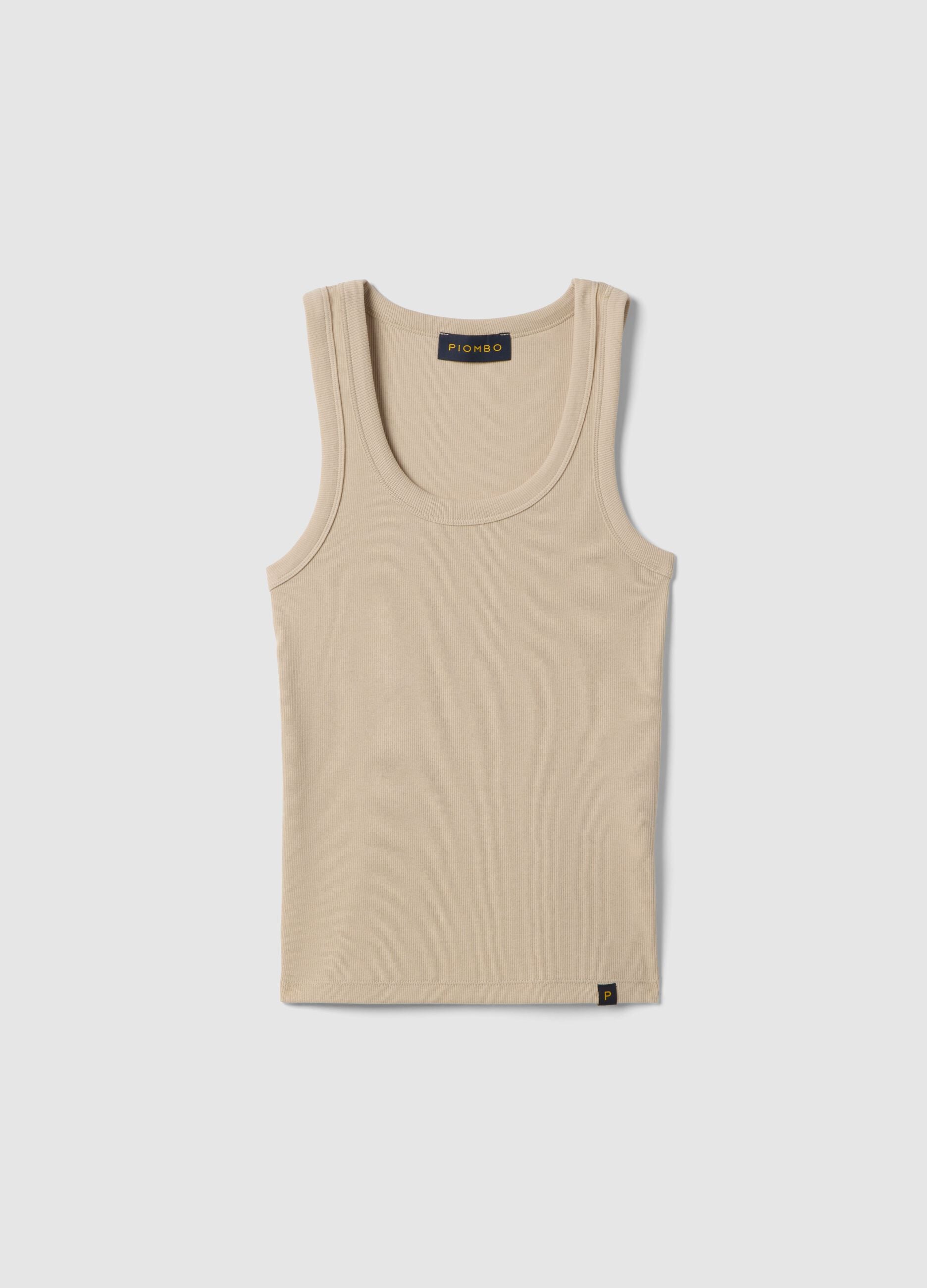 Tank top in cotone elasticizzato beige regular fit