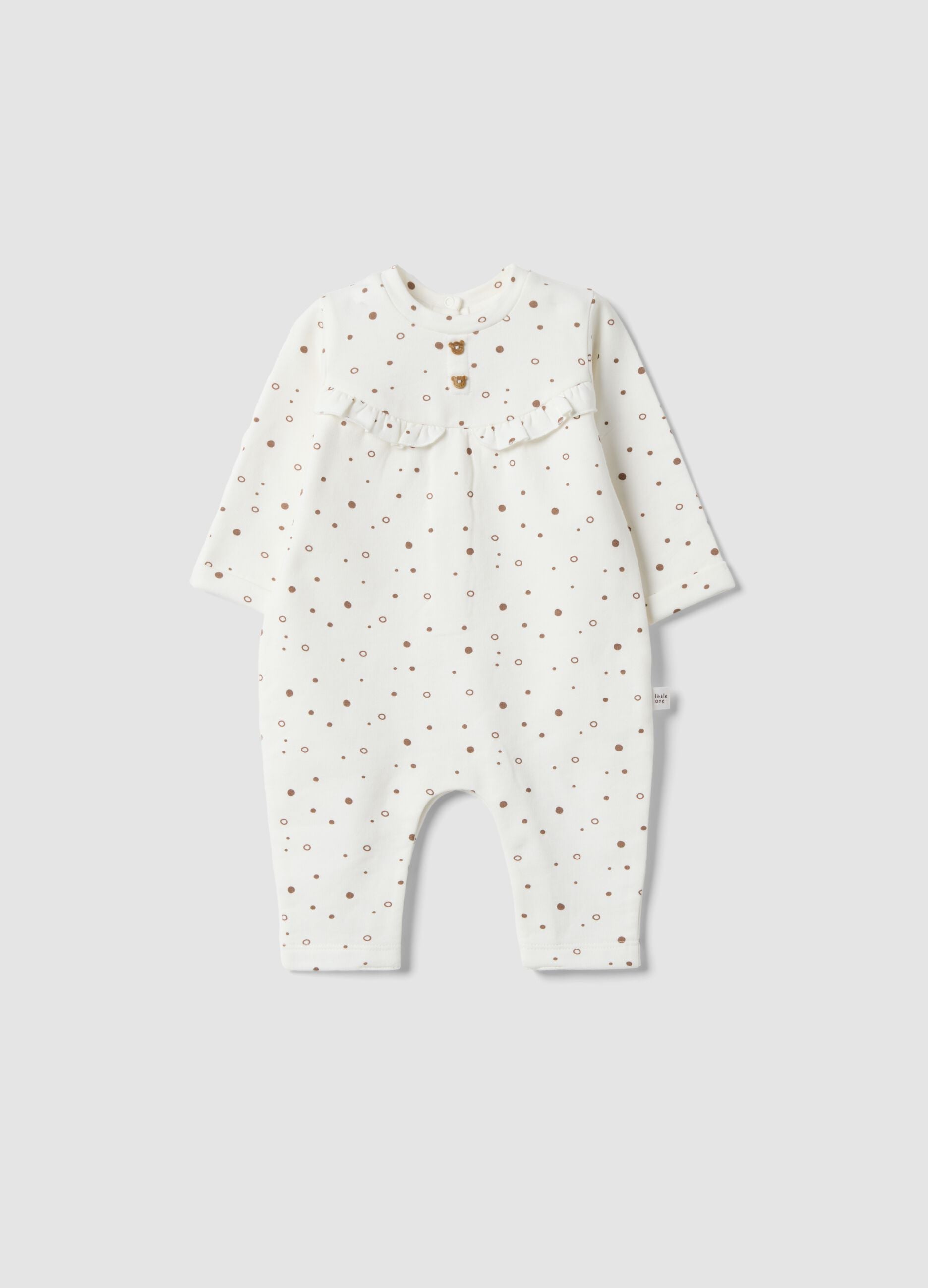 White pure organic cotton polka-dot baby sleepsuit