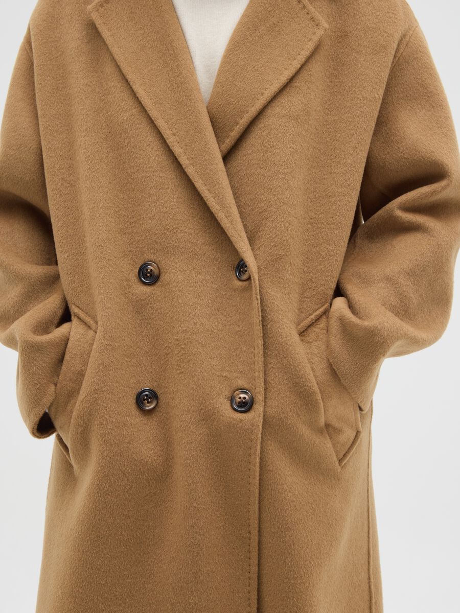 Brown wool blend regular fit coat with buttons_3