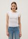 White pure cotton slim fit T-shirt with ruffles_0