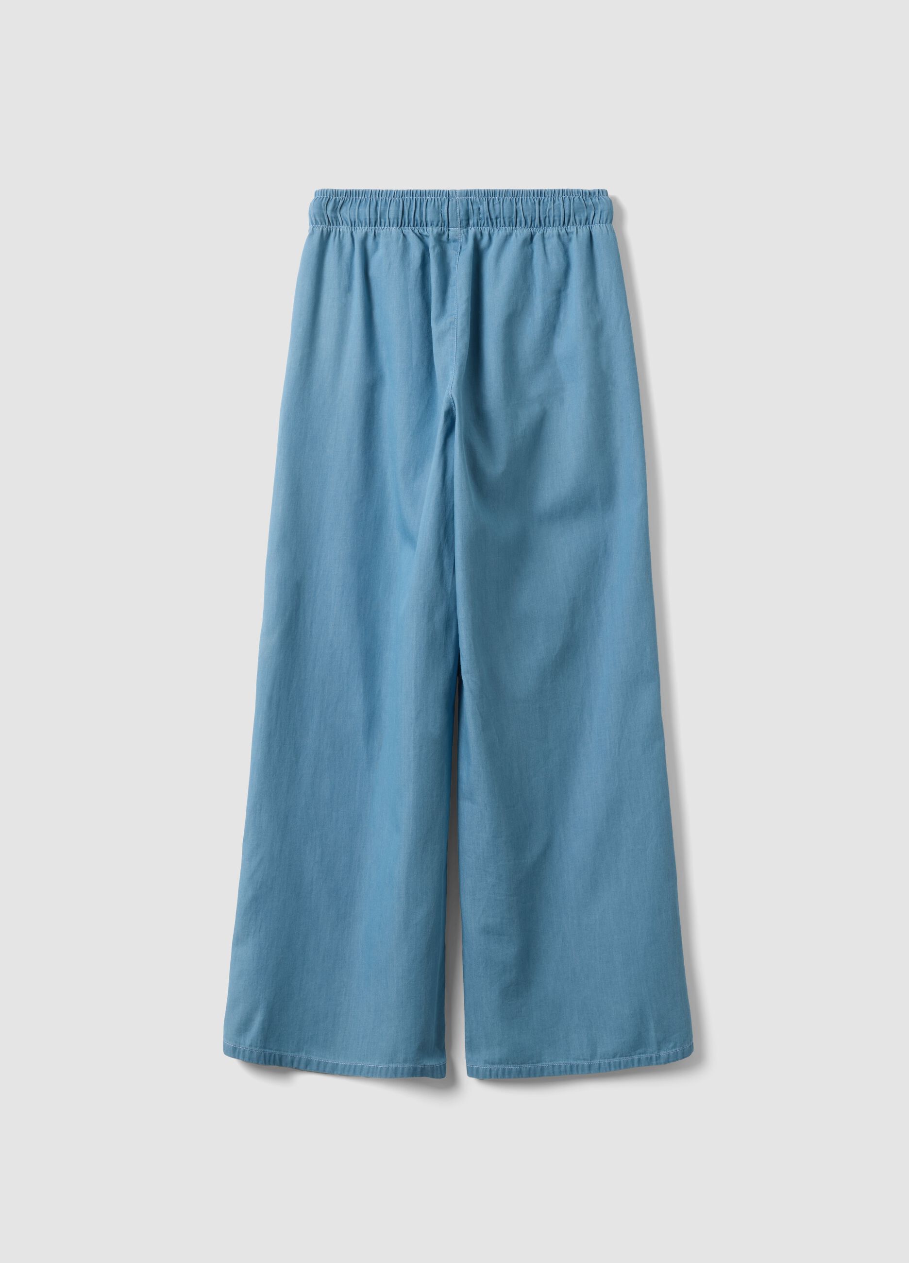 Girls&rsquo; light blue pure cotton wide-leg denim trousers