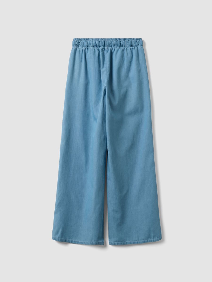 Girls&rsquo; light blue pure cotton wide-leg denim trousers_1