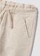 Beige stretch cotton joggers with turn-up cuff for baby girl_2