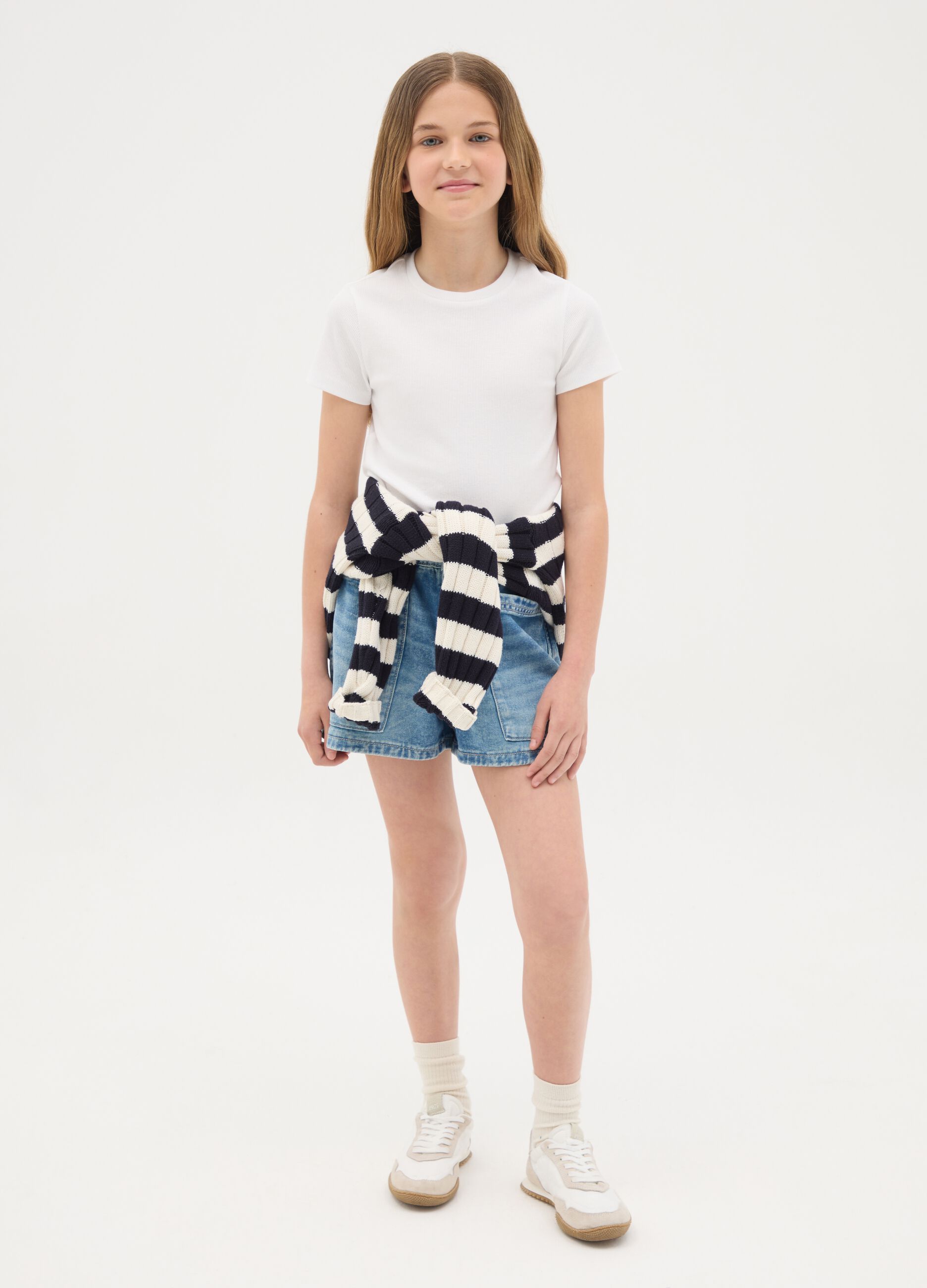 Blue cotton denim shorts for girls