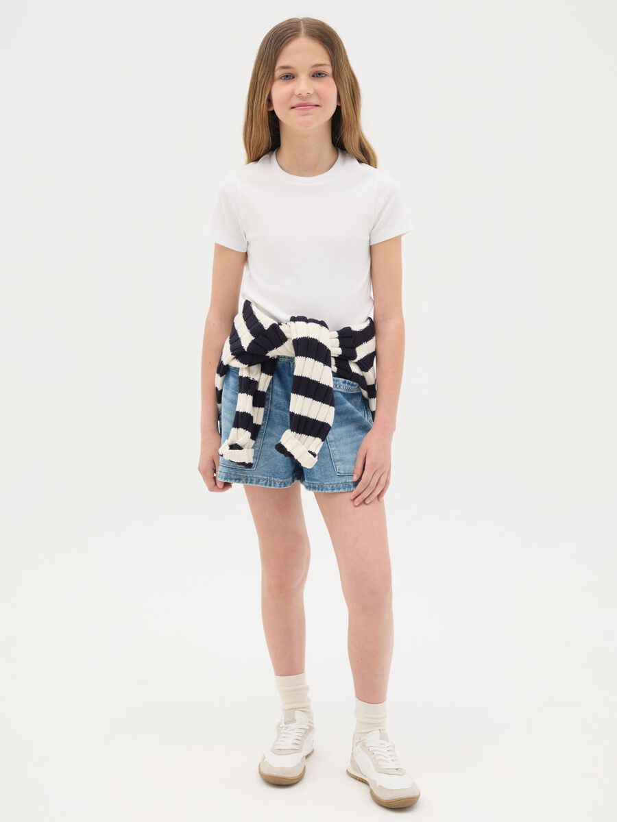 Shorts da ragazza in puro cotone denim blu regular fit a vita alta_1