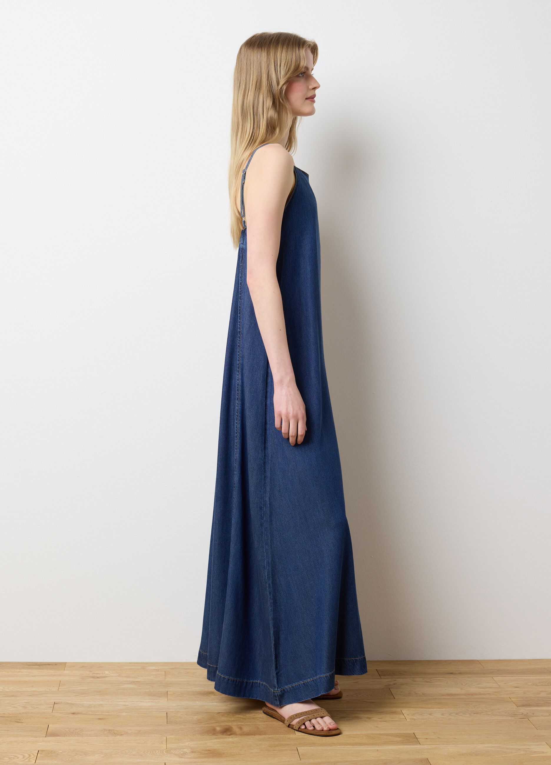 Women's Long Dress in Lyocell and Denim Cotton