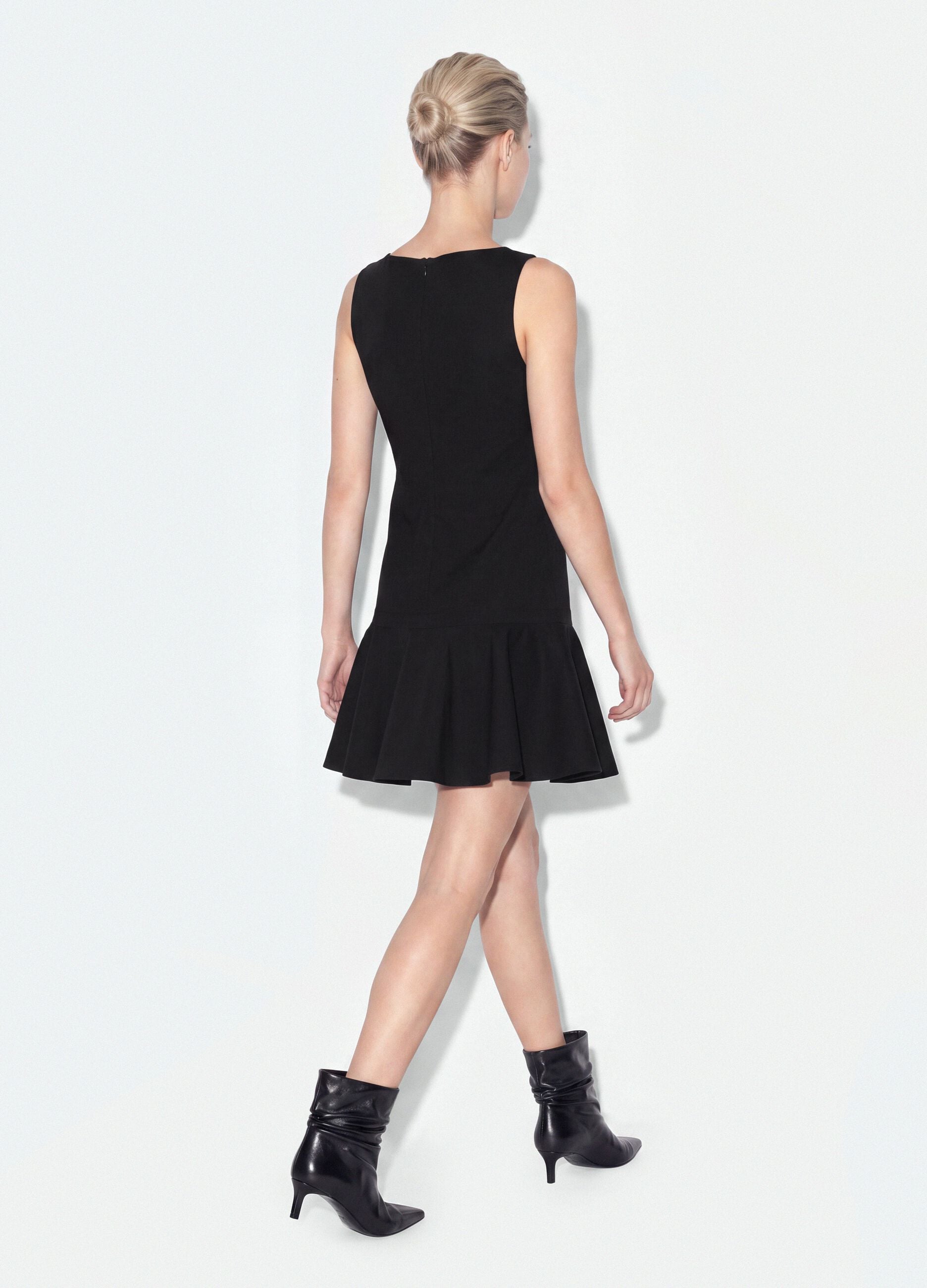Black sleeveless stretch viscose dress with eyelets