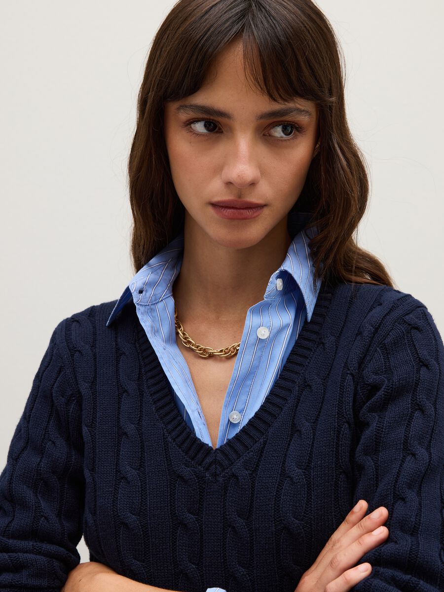Maglione in puro cotone blu regular fit_3