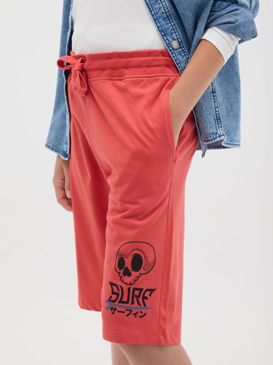 Boys' red pure cotton Bermuda shorts regular fit with elasticated waistband_2