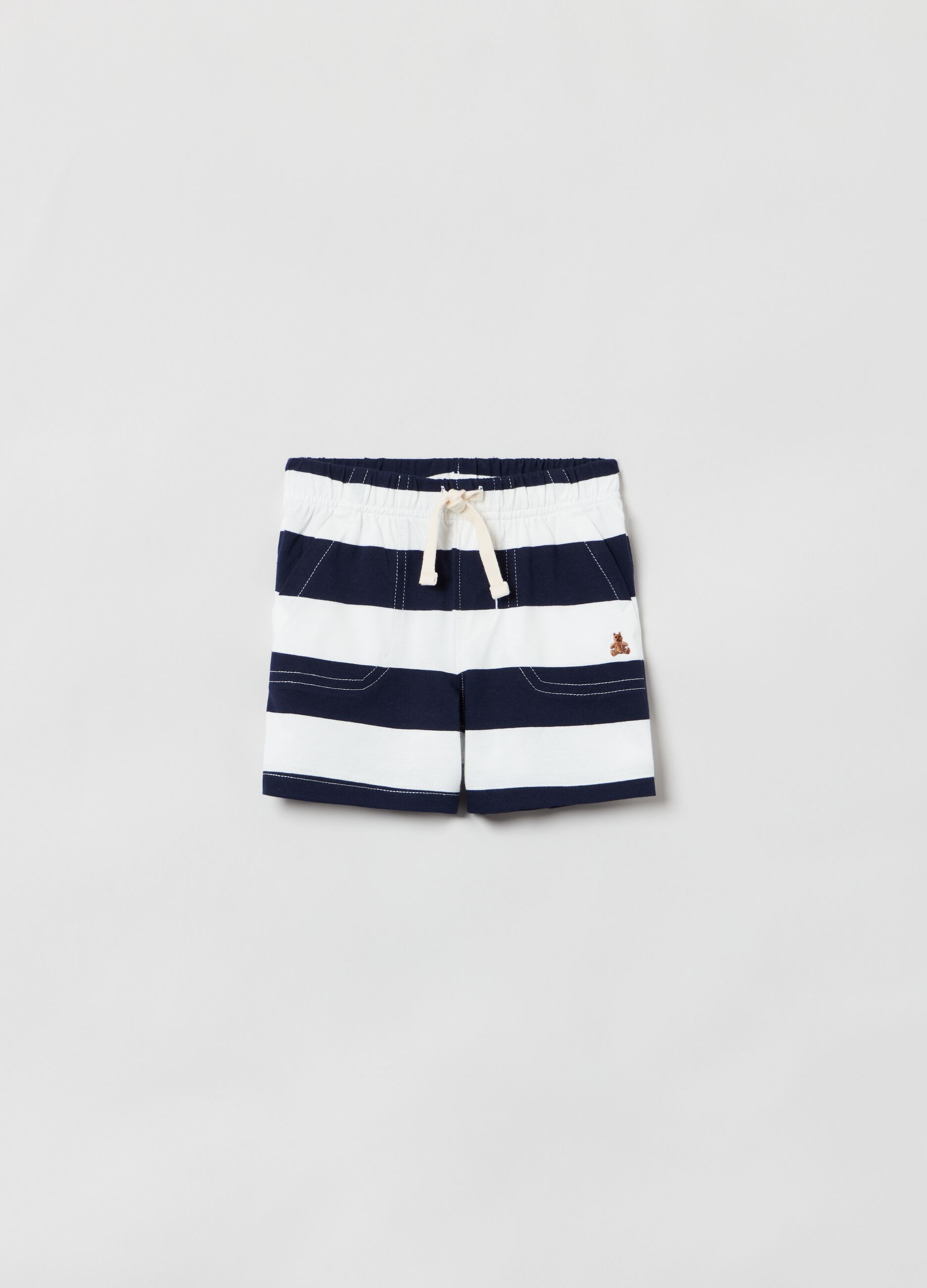Shorts in cotone a righe con coulisse 
