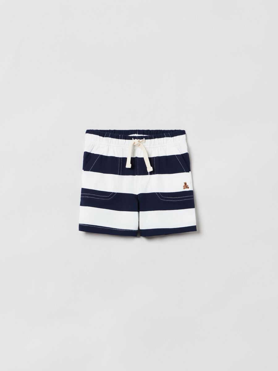 Shorts in cotone a righe con coulisse _0