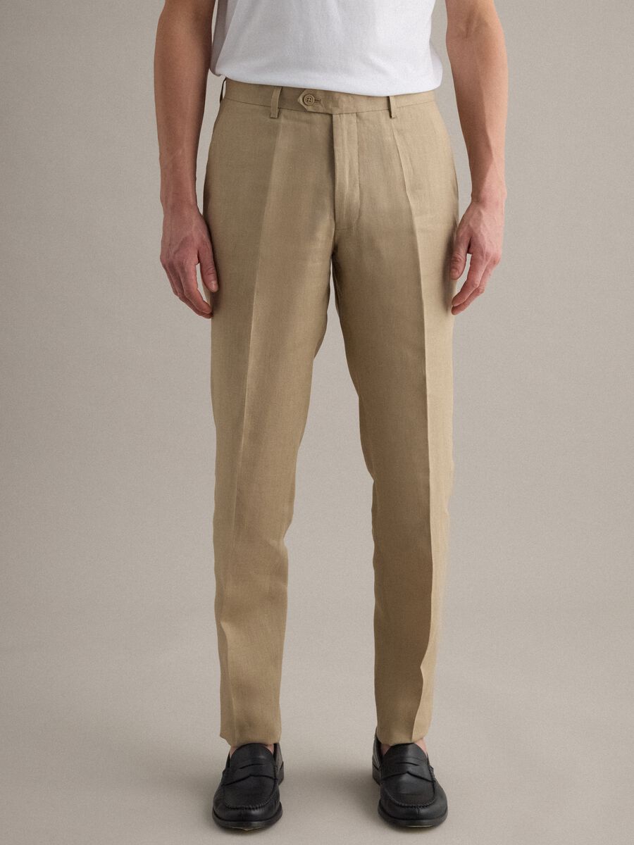 Pantaloni in puro lino beige slim fit_1