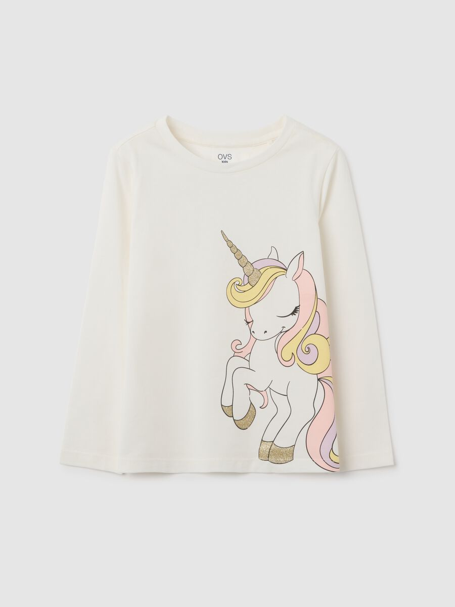 Girls' white pure cotton T-shirt regular fit with print_0