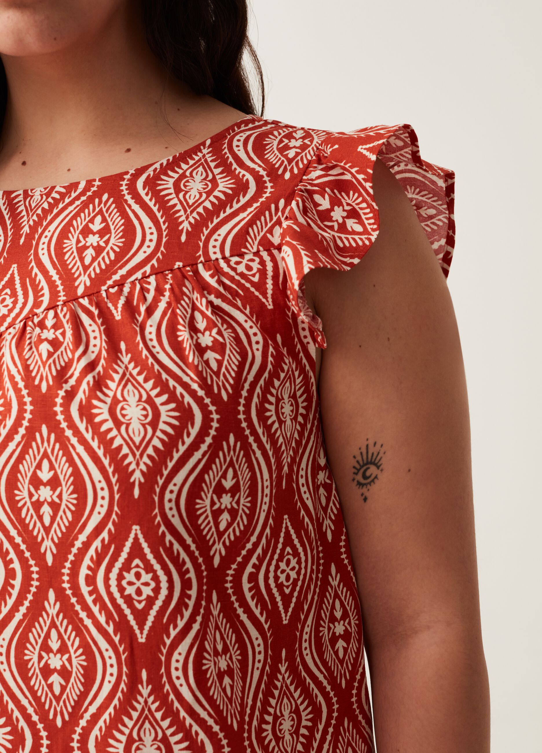 Blusa con stampa e rouches Curvy MYA_3
