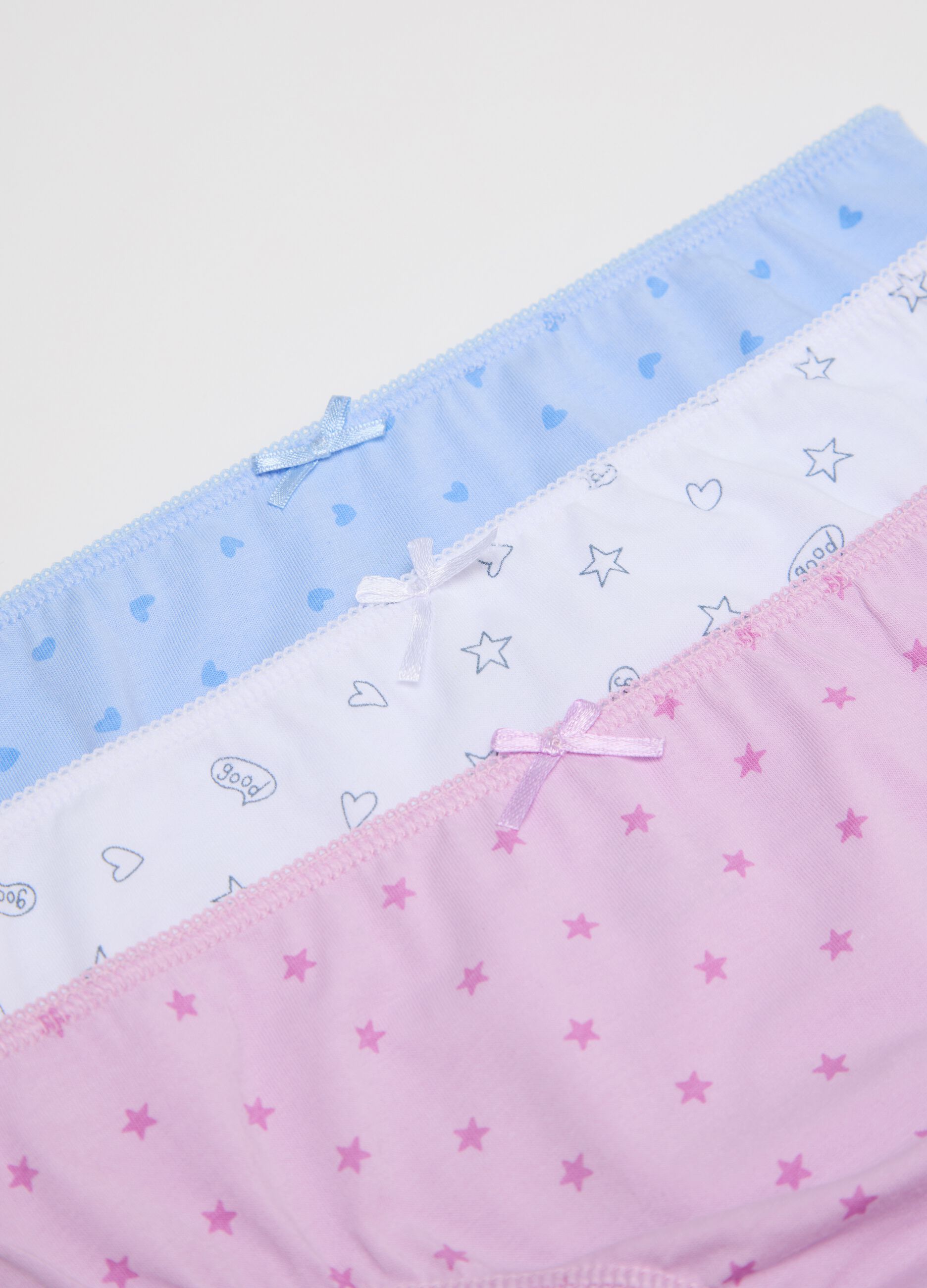 Five-pack briefs with stars print and bow