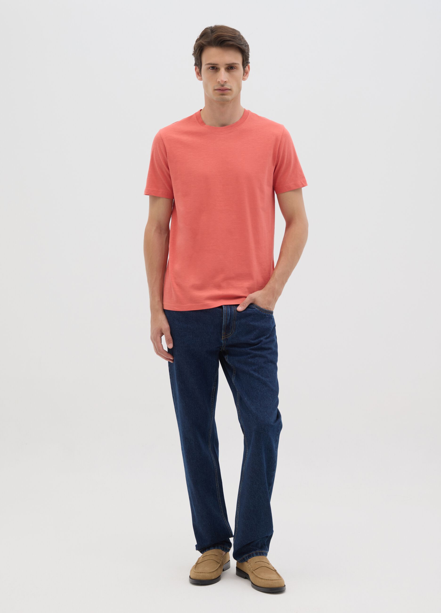 Men's orange pure cotton t-shirt regular fit