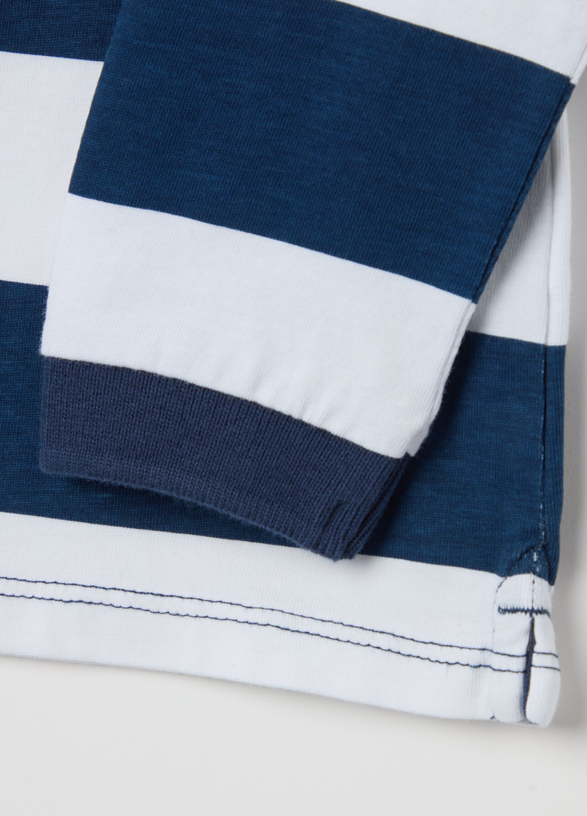 Long-sleeved polo shirt in striped cotton