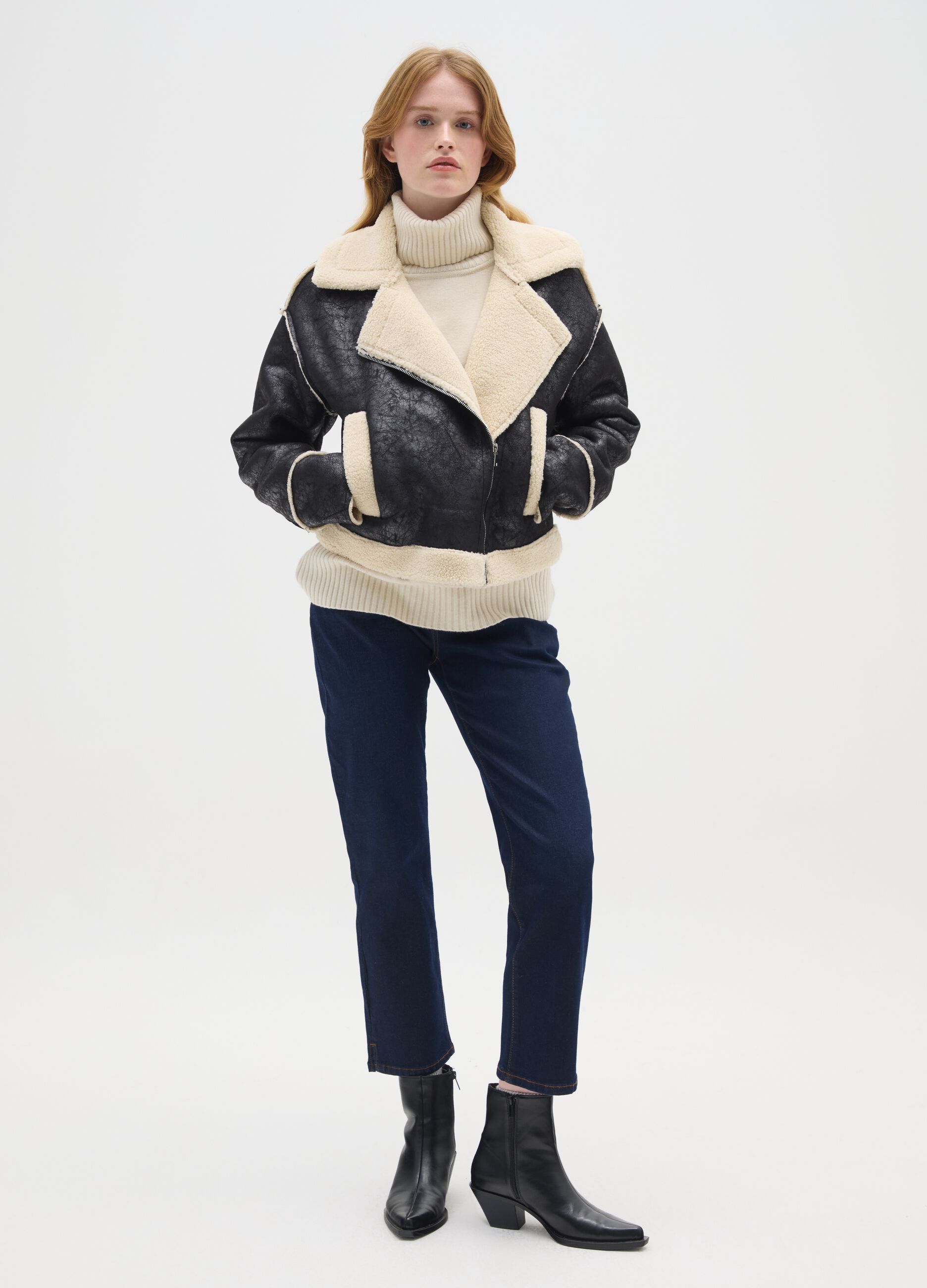 Black biker jacket regular fit