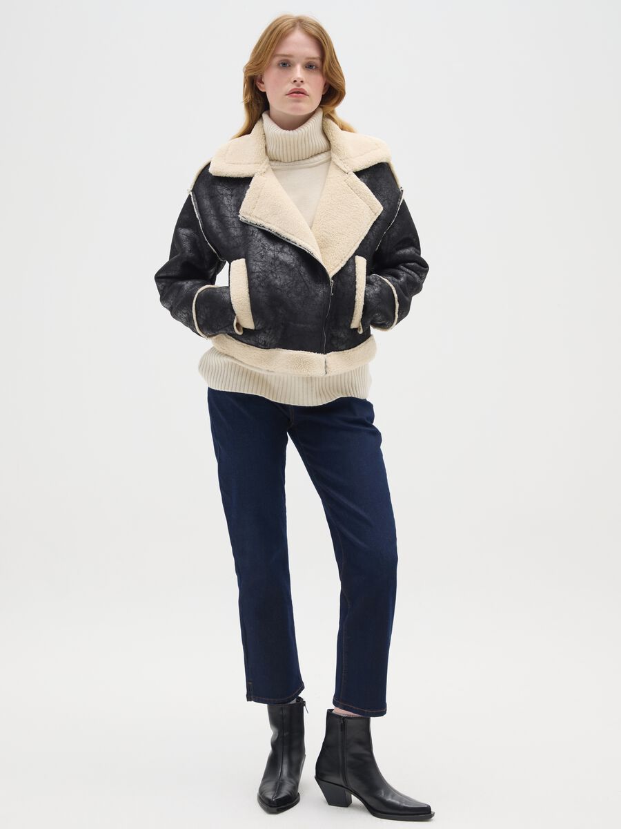 Giacca biker nera regular fit_1