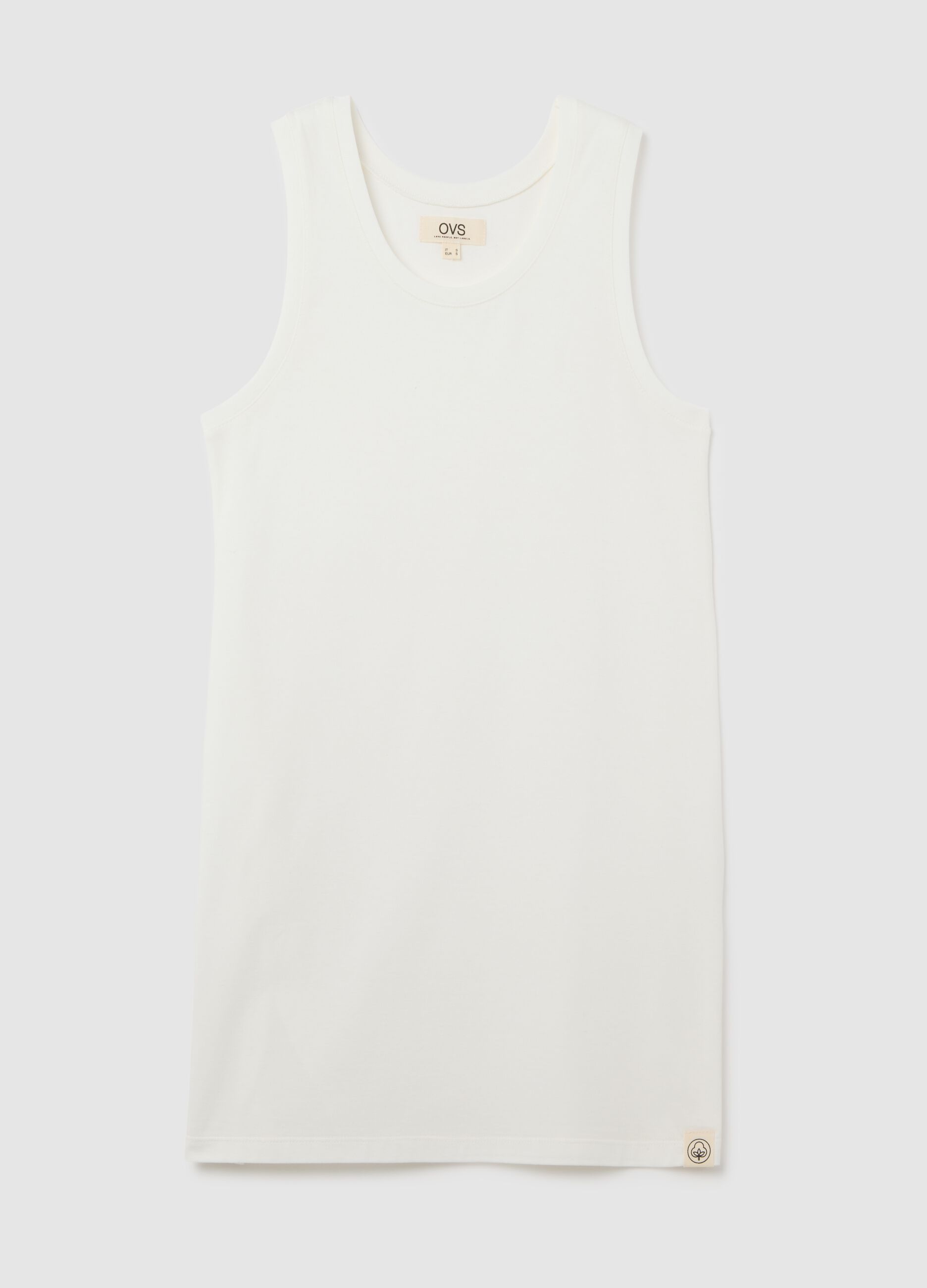 Women's full-length white sleeveless dress in 100% cotton