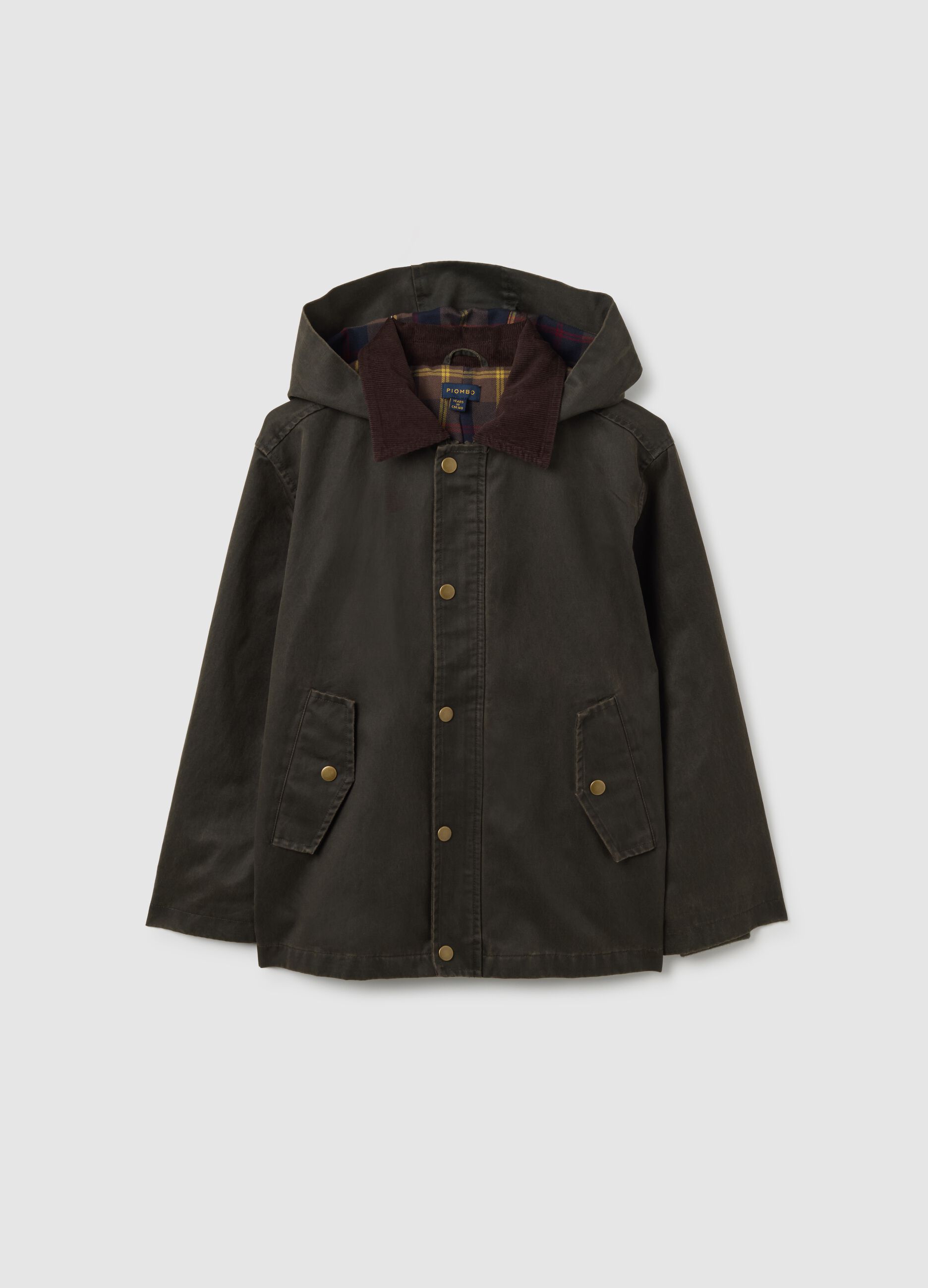 Boys' green cotton-blend jacket with regular fit