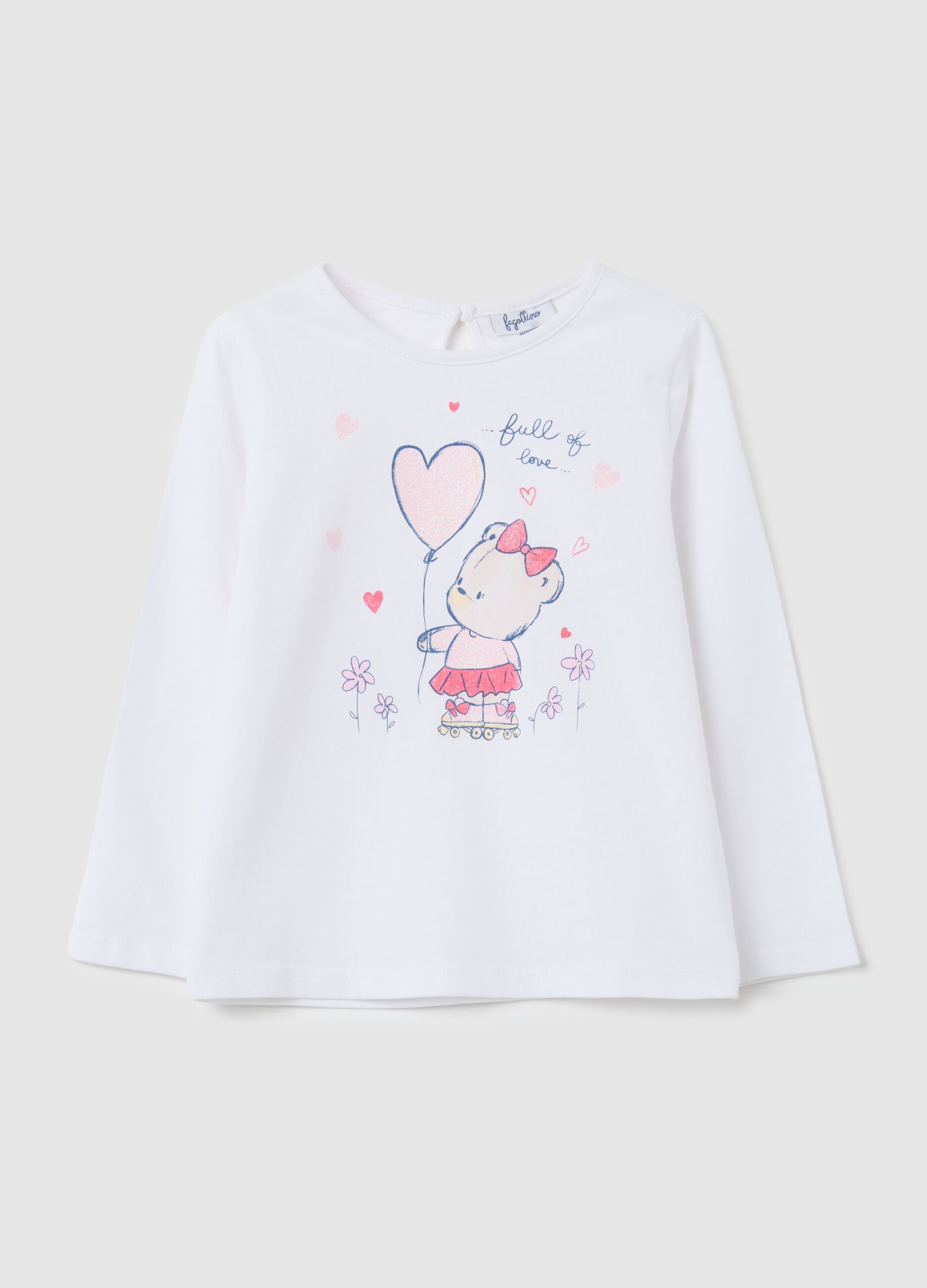 Girl's white pure cotton top regular fit with print