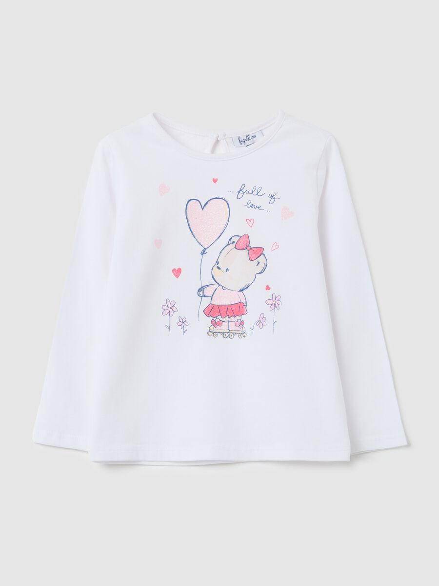 Girl's white pure cotton top regular fit with print_0