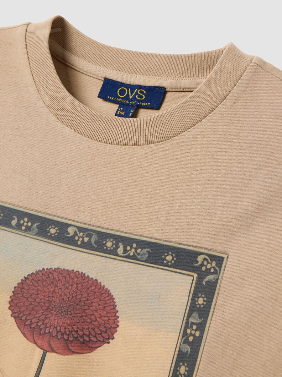 Beige pure cotton T-shirt with floral print_1