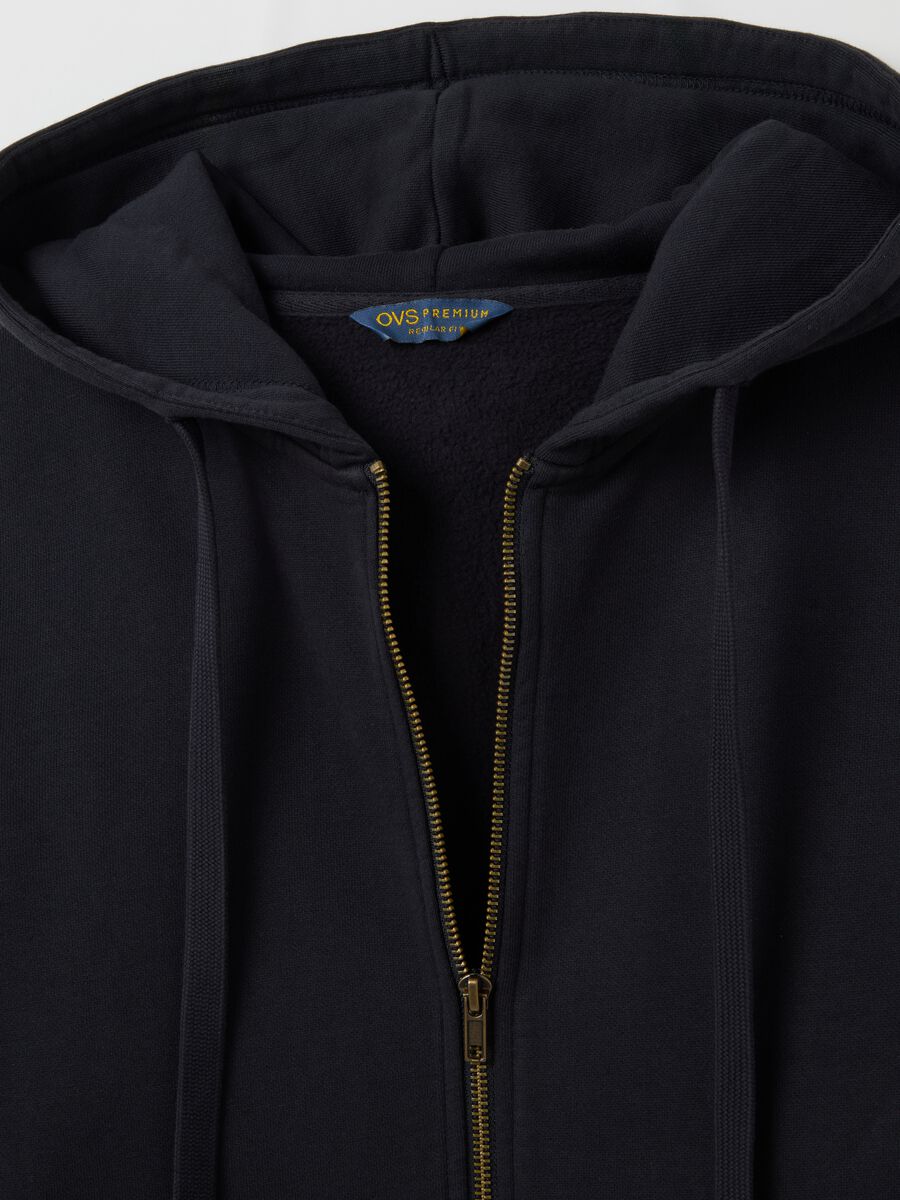 Felpa con cappuccio in puro cotone blu con zip_5