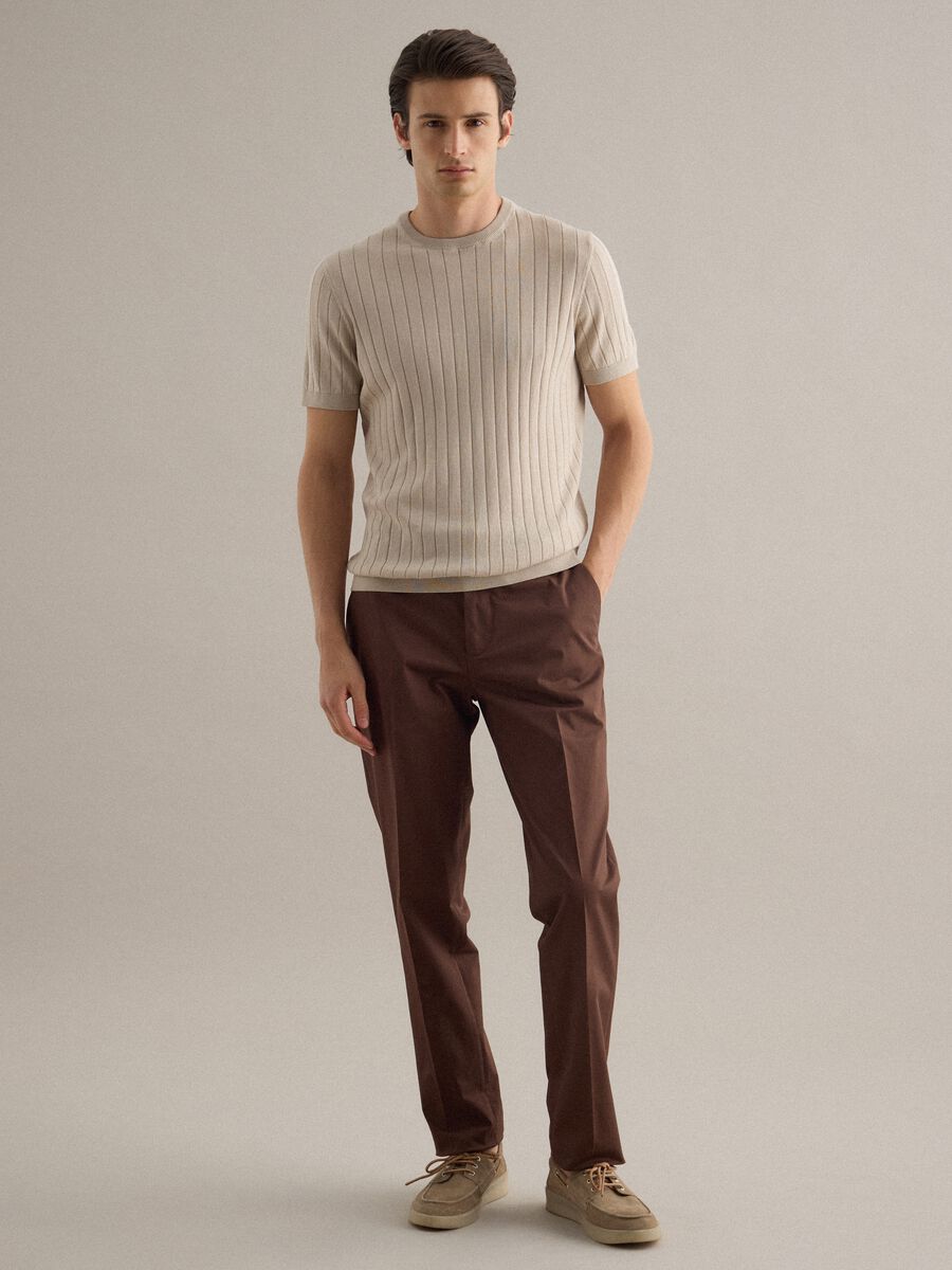 Beige striped pure cotton T-shirt regular fit_1