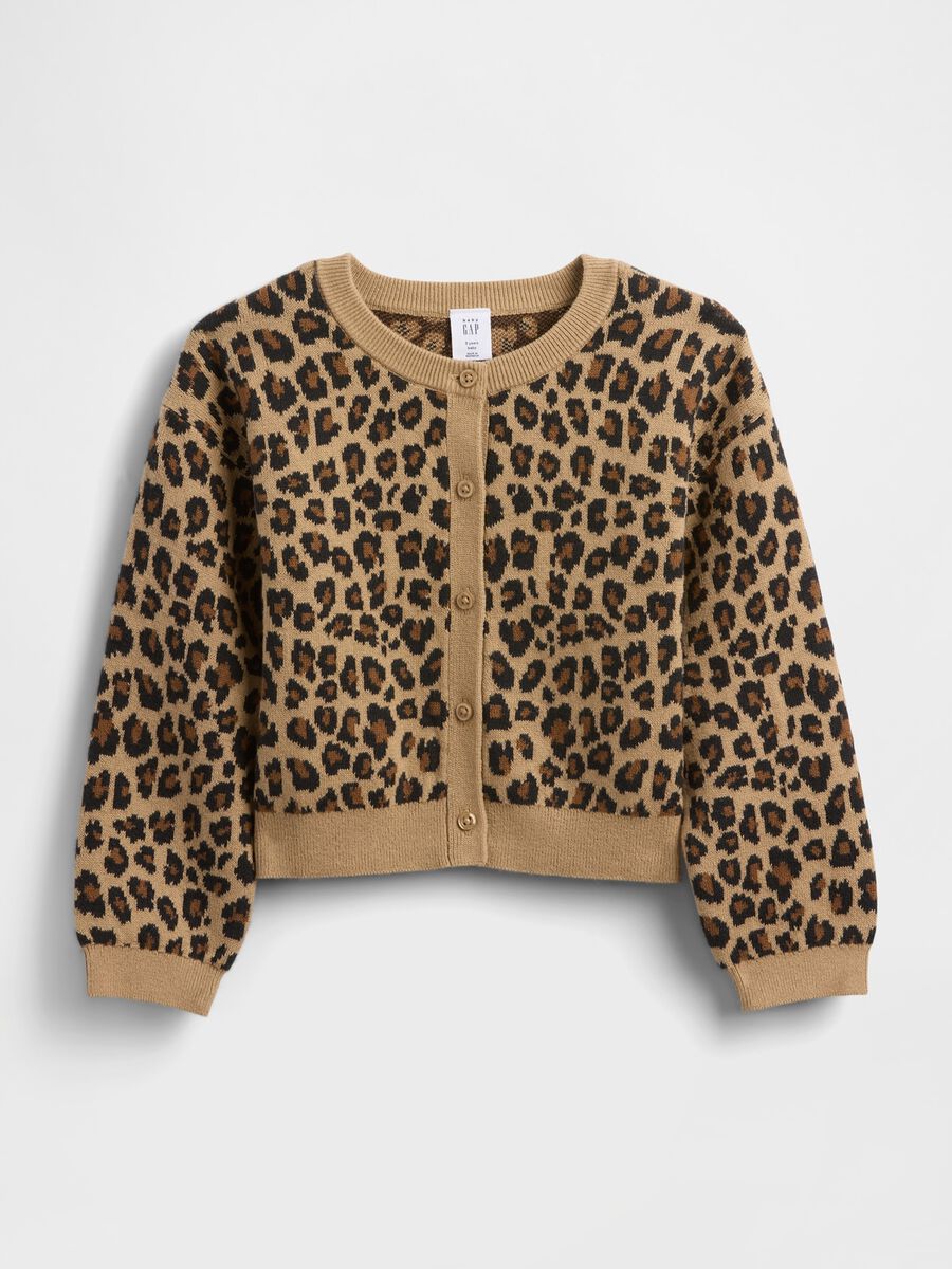 Brown cotton cardigan with leopard print_1