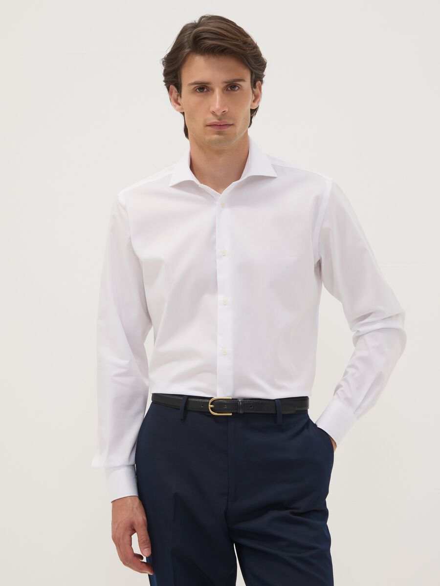 Camicia slim fit bianca in puro cotone con collo francese no iron_0