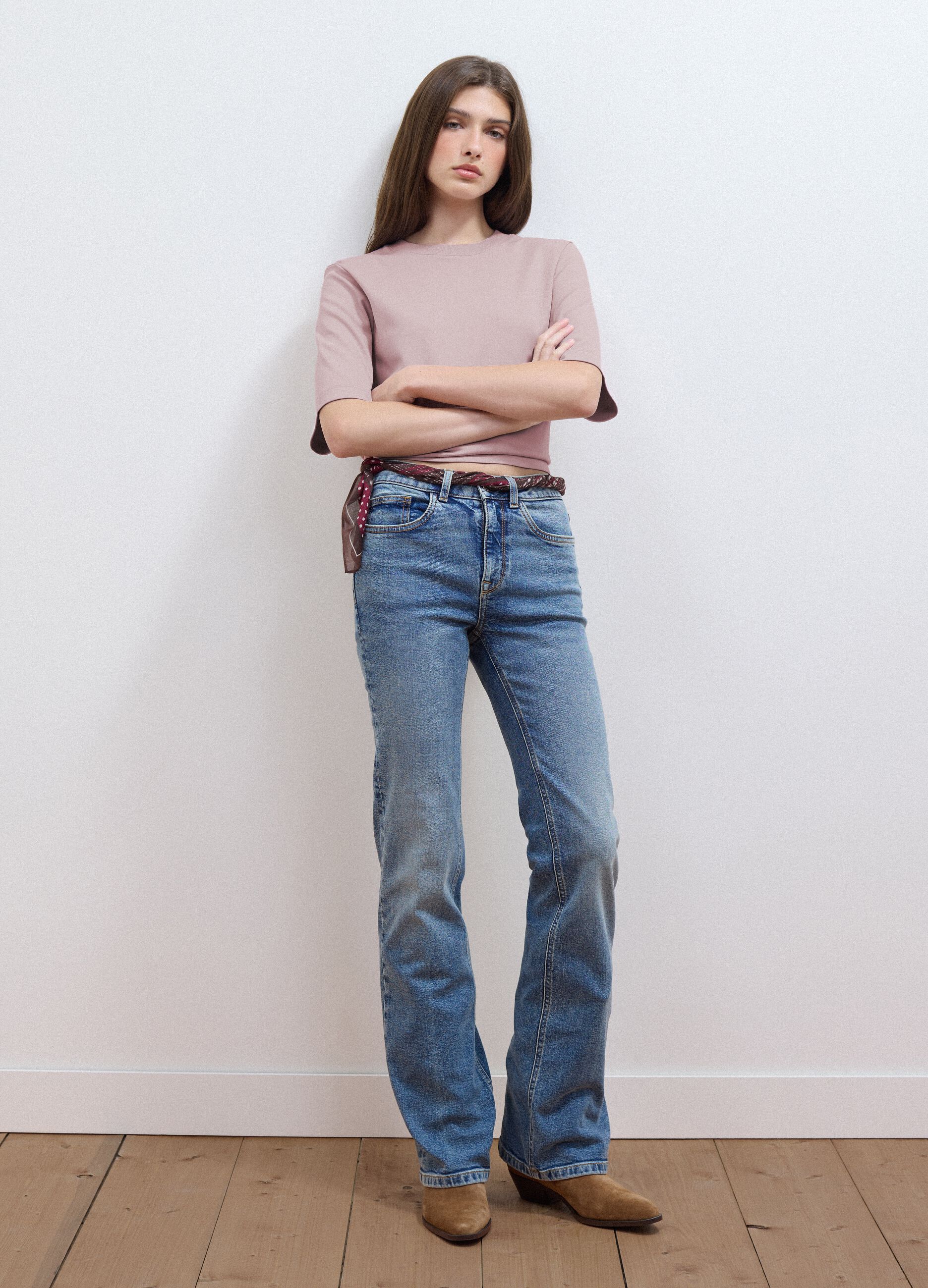 Pink boxy-fit T-shirt in cotton and viscose blend