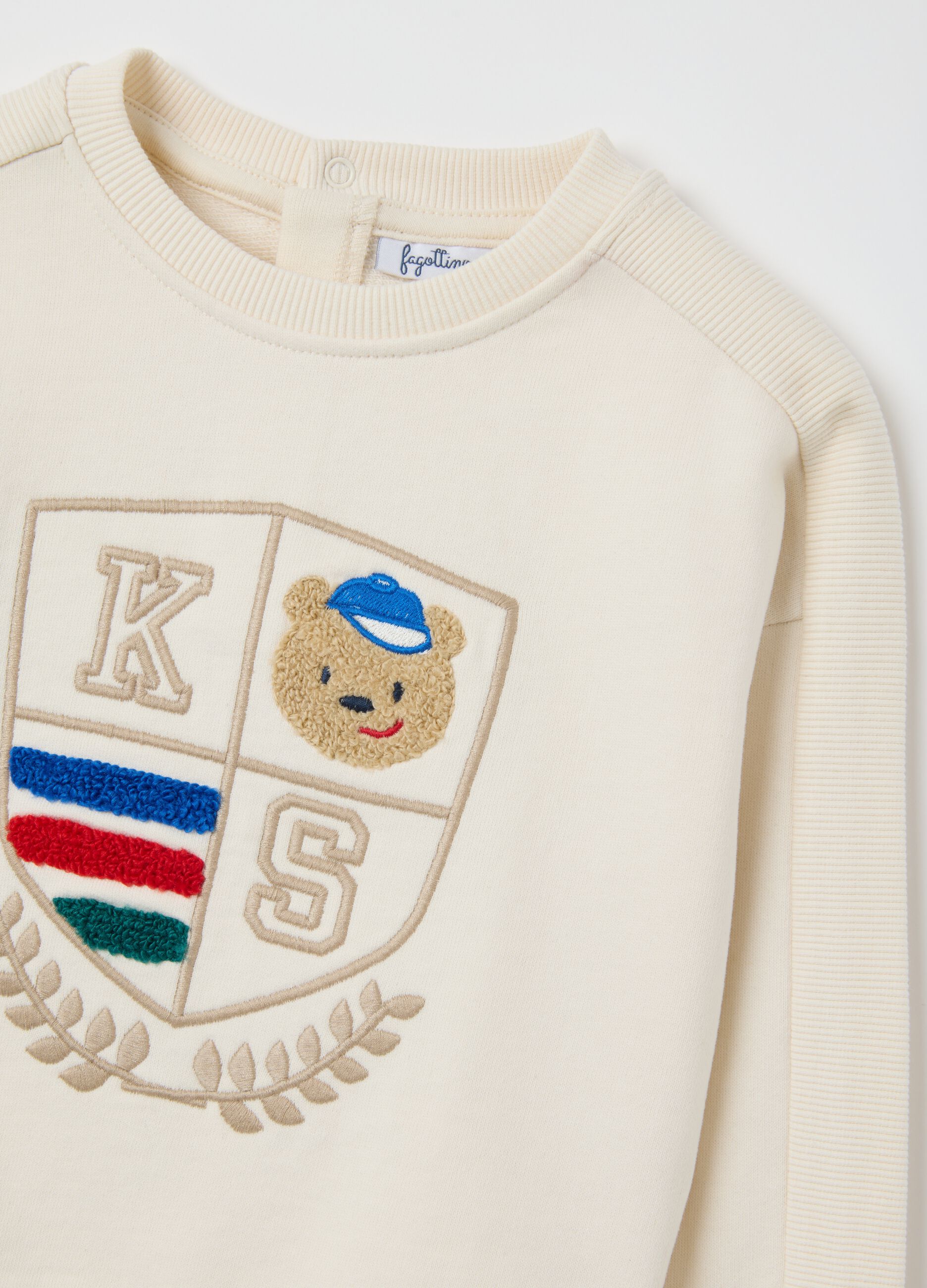 Beige regular fit pure cotton children's sweatshirt with teddy bear