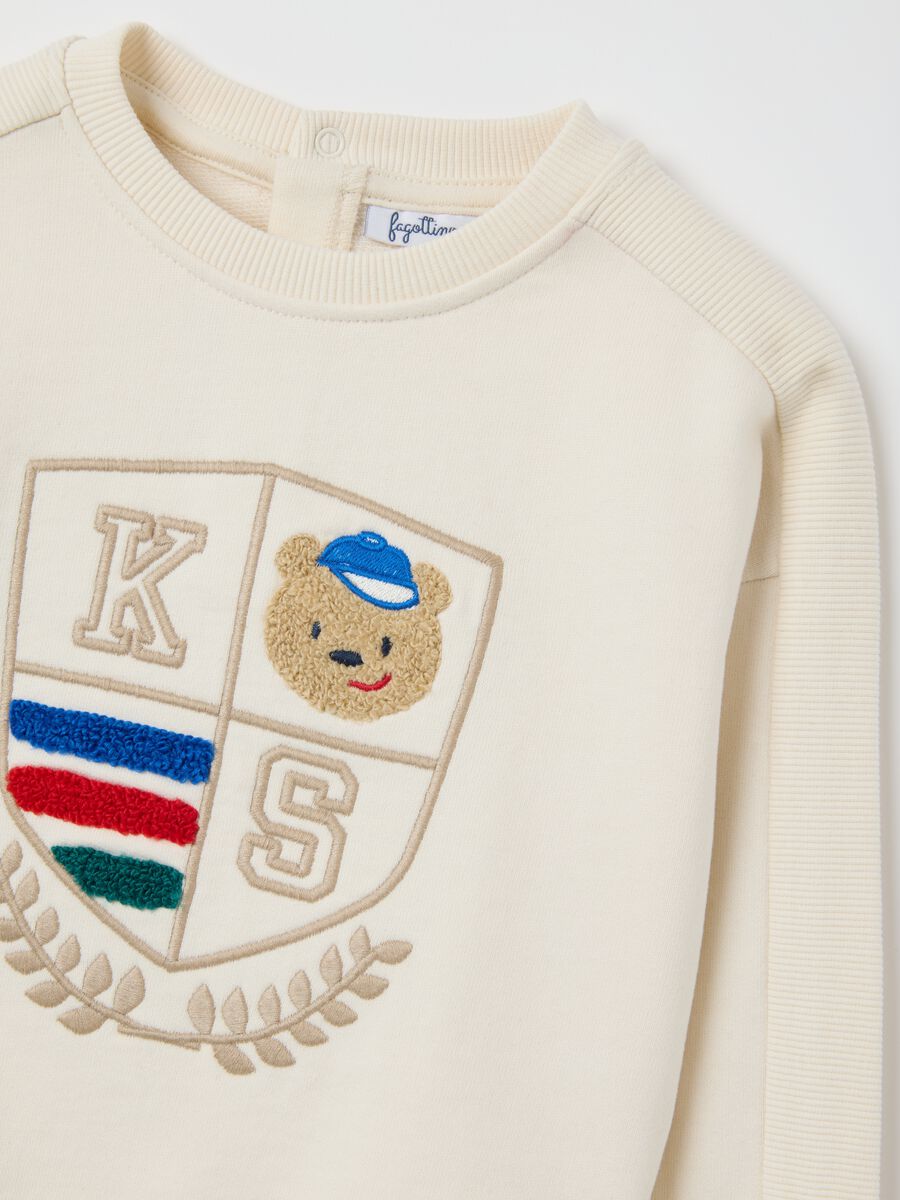 Beige regular fit pure cotton children's sweatshirt with teddy bear_2