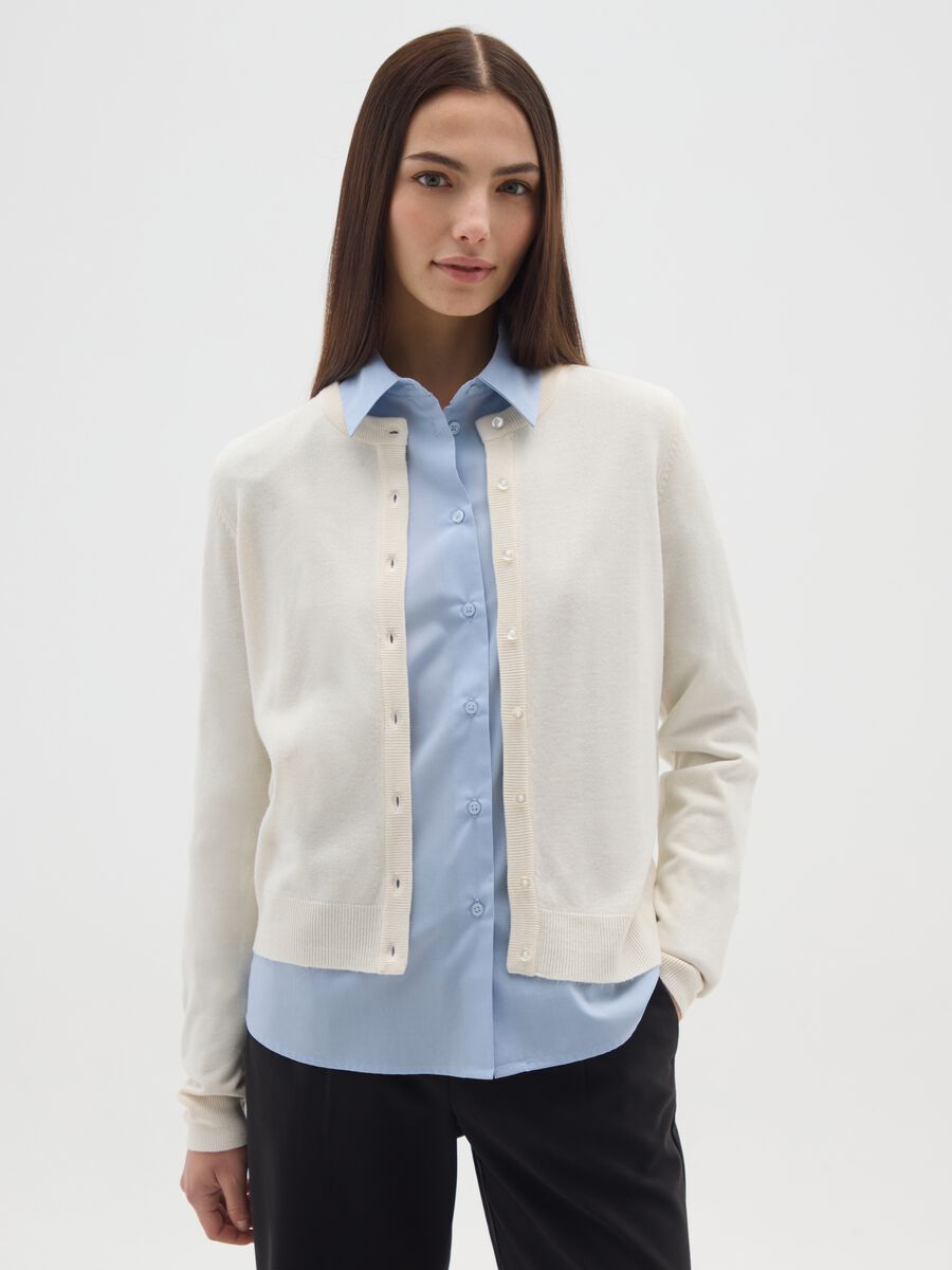 White regular fit cardigan with buttons_0