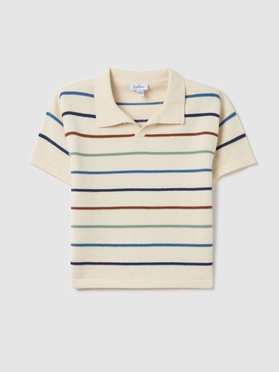 Cotton polo shirt with striped design_0