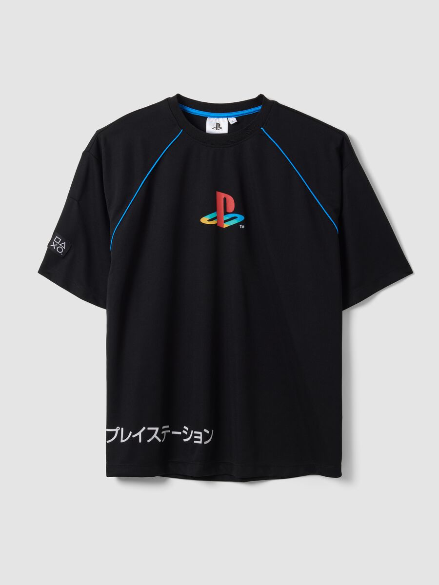 Black PlayStation T-shirt with logo and contrast piping_4