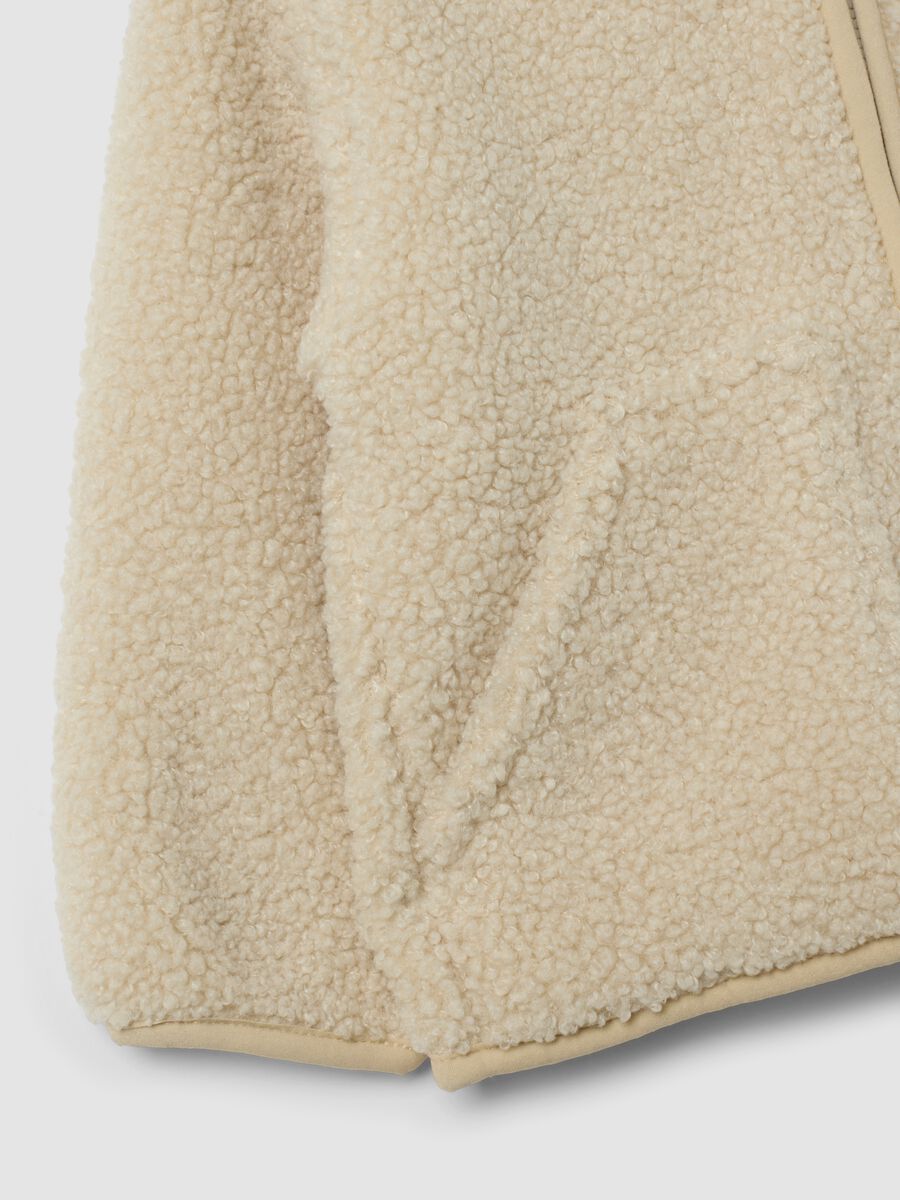 Beige hooded zip-up oversized jacket with teddy texture_3
