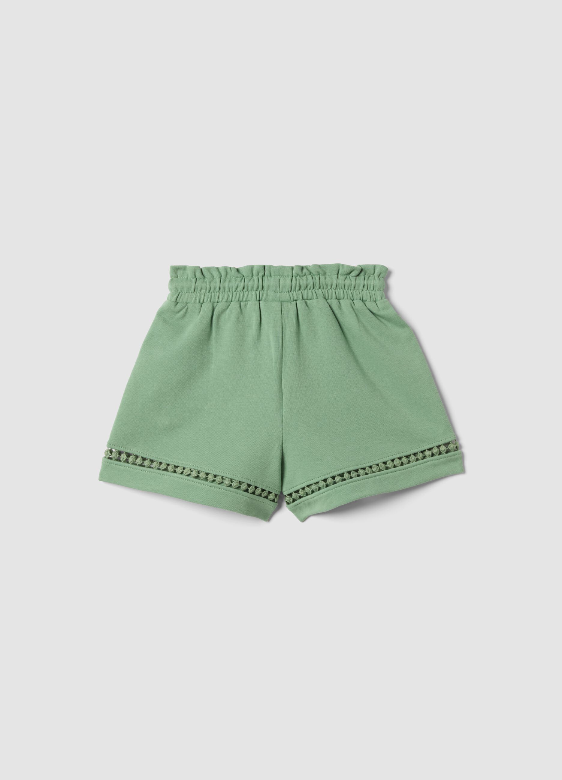 Green stretch cotton shorts for baby girl, regular fit